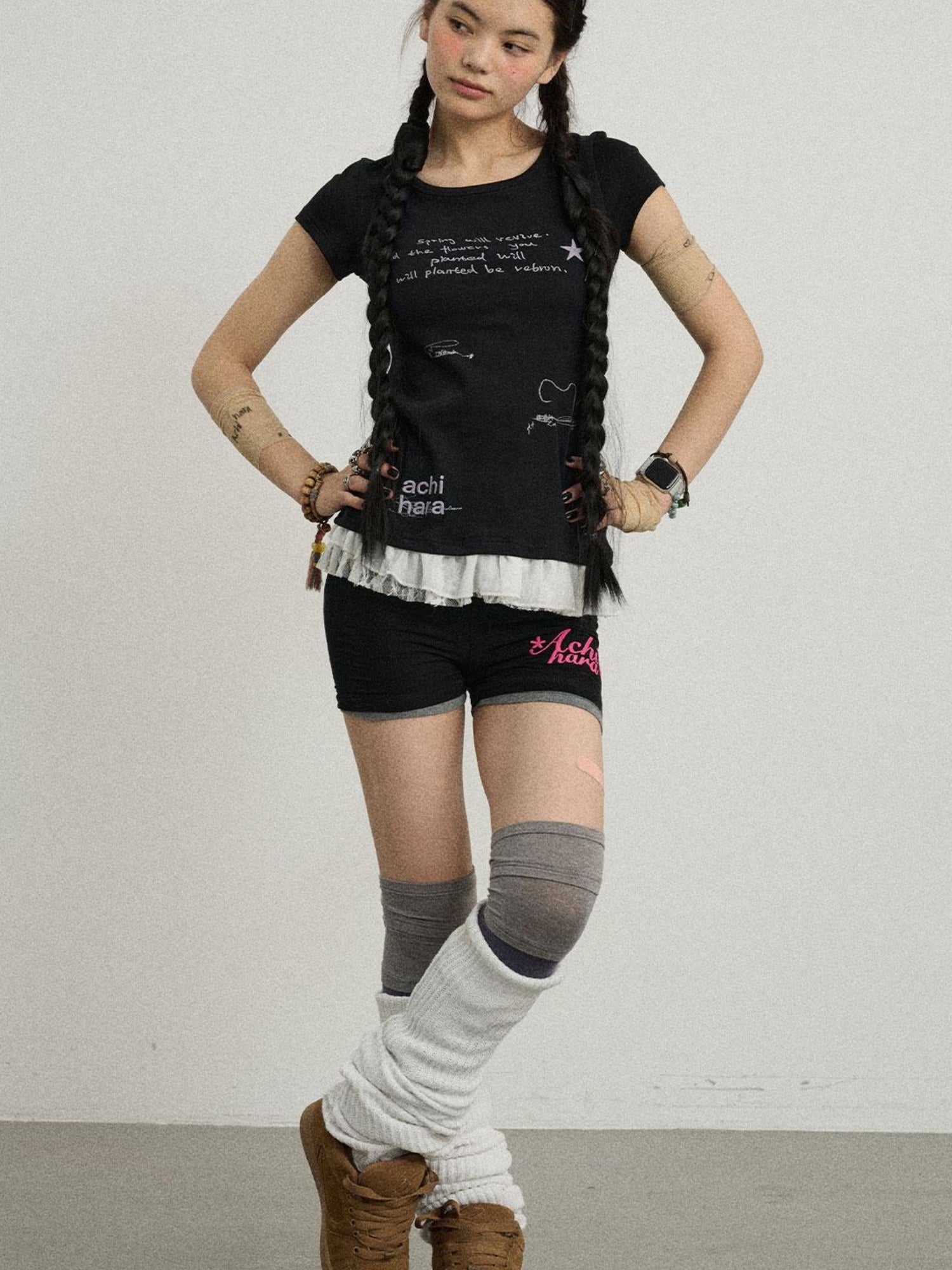 Achihara Time Bandage Lace Short Sleeve T-Shirt