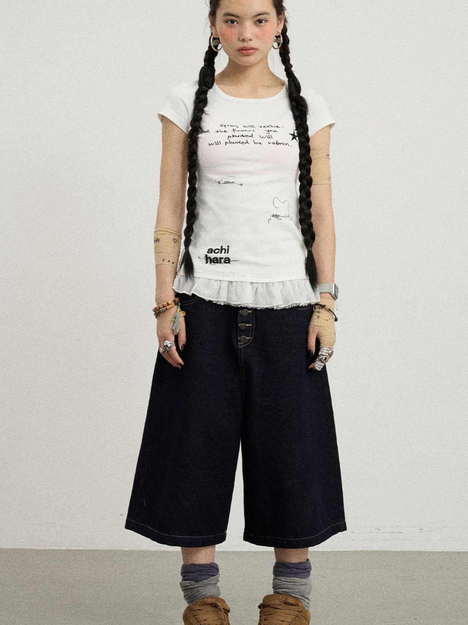 Achihara Time Bandage Lace Short Sleeve T-Shirt