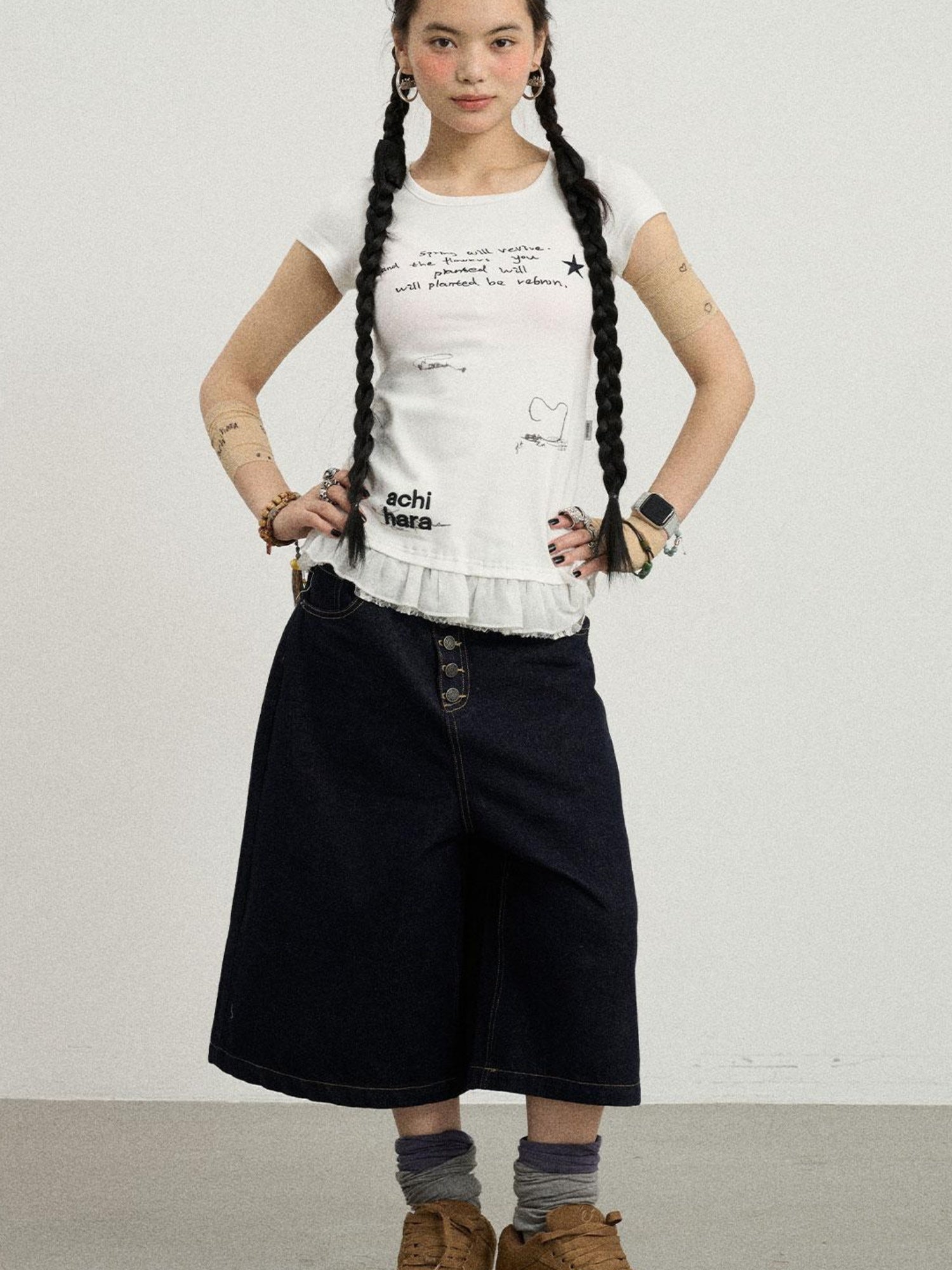Achihara Time Bandage Lace Short Sleeve T-Shirt