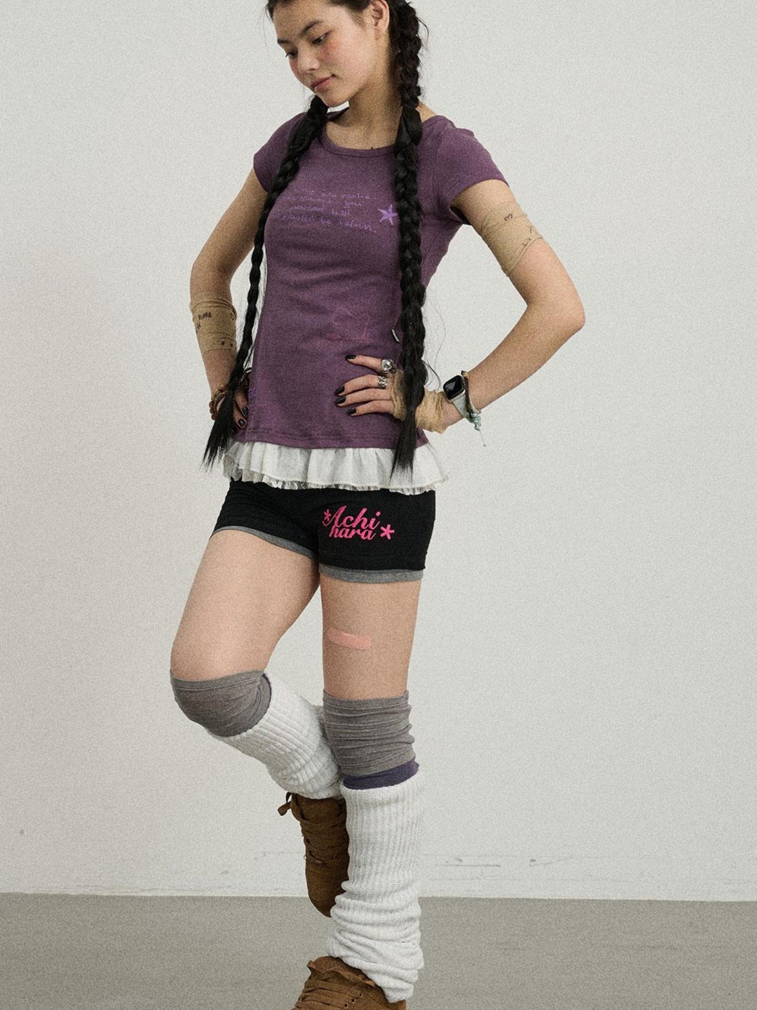 Achihara Time Bandage Lace Short Sleeve T-Shirt