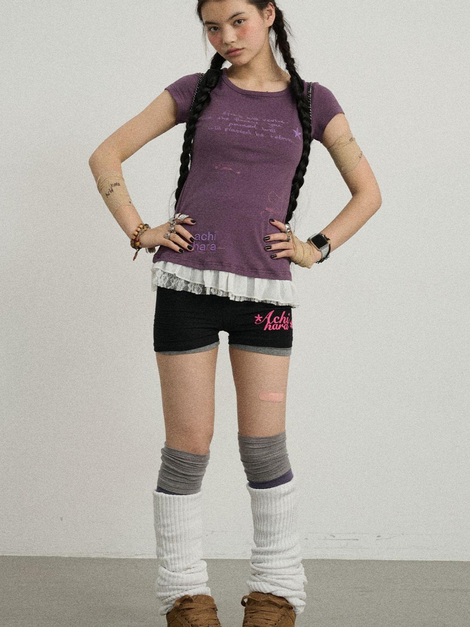 Achihara Time Bandage Lace Short Sleeve T-Shirt