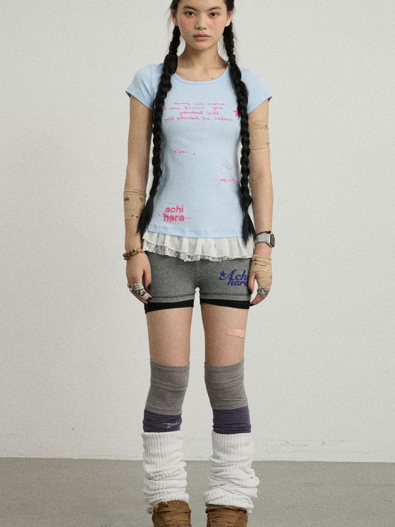 Achihara Time Bandage Lace Short Sleeve T-Shirt