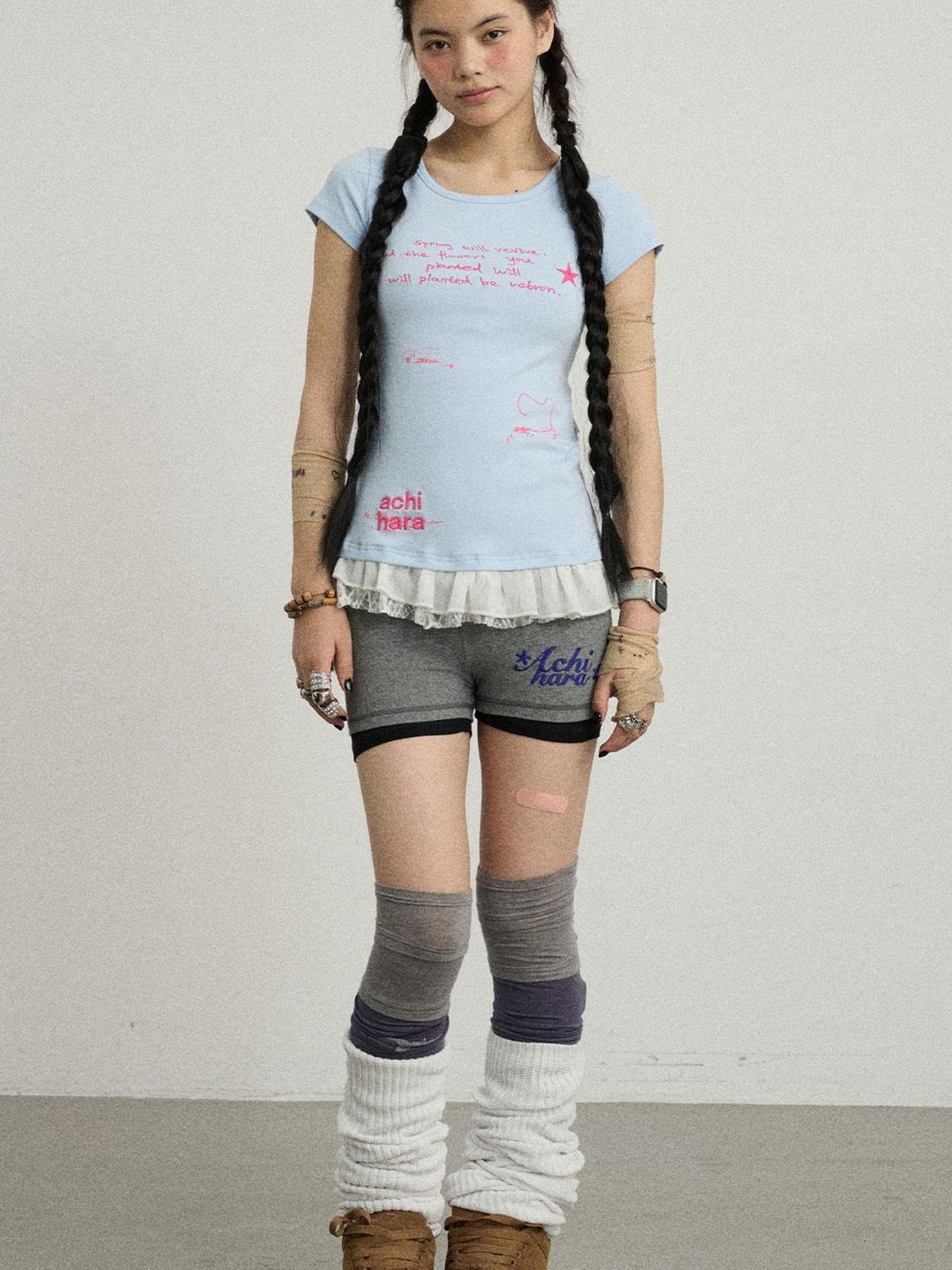 Achihara Time Bandage Lace Short Sleeve T-Shirt