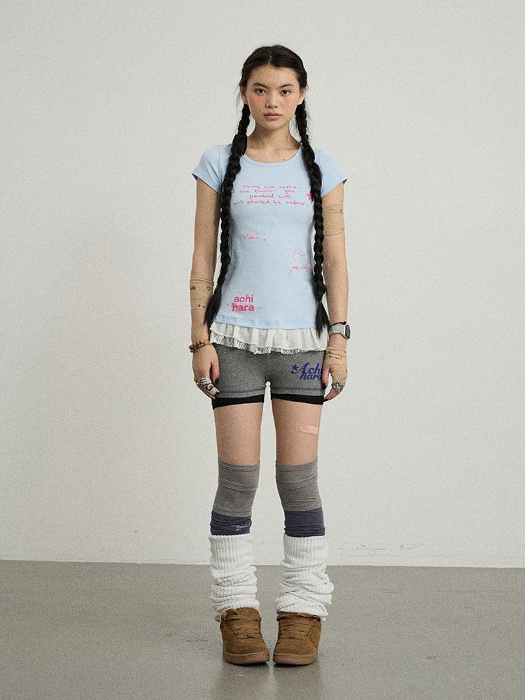 Achihara Time Bandage Lace Short Sleeve T-Shirt