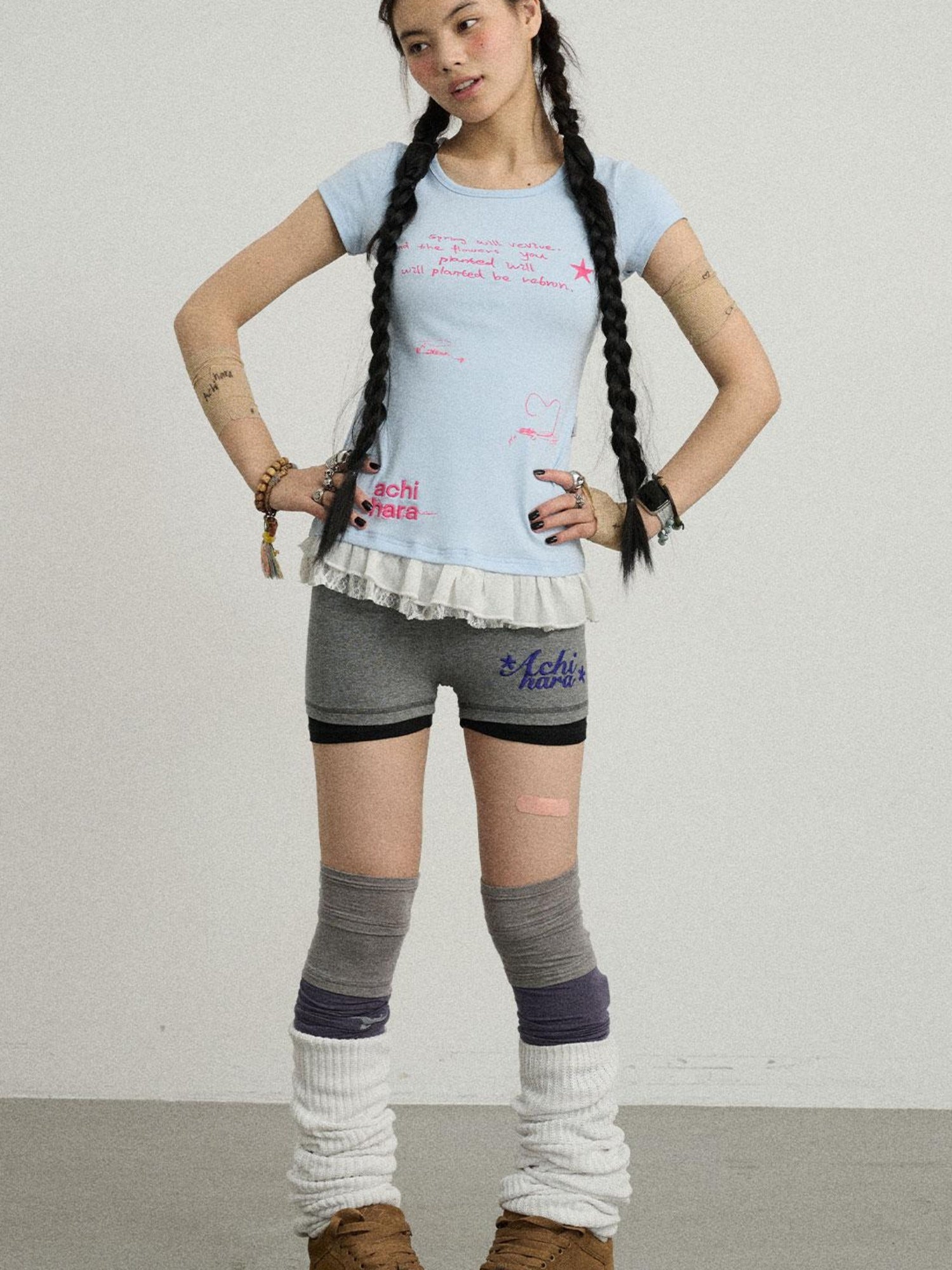 Achihara Time Bandage Lace Short Sleeve T-Shirt