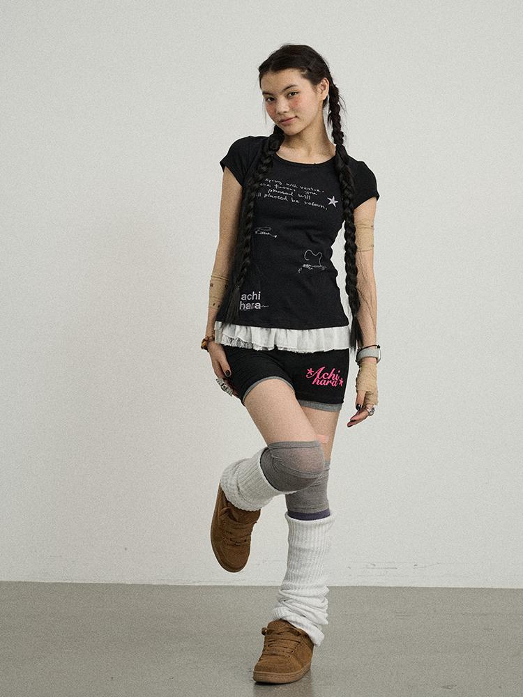 Achihara Time Bandage Lace Short Sleeve T-Shirt