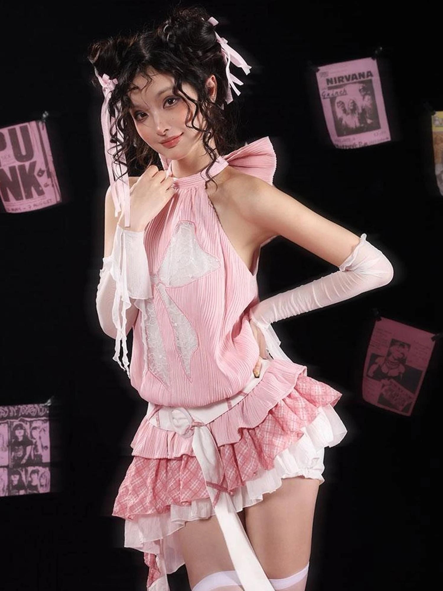 Tom Dream Cat Pink Lace Bow Tie Bustier Dress