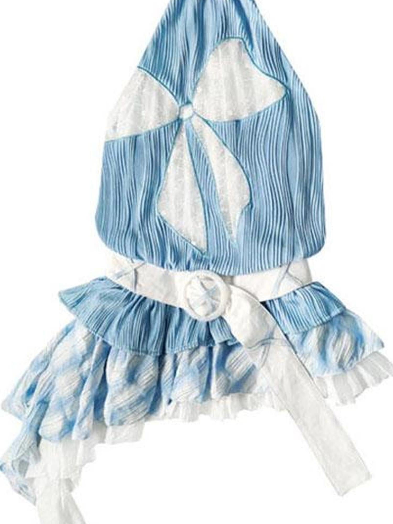 WSW WUSHENWU Tom S Dreamy Blue Bow Trim Lace Sundress