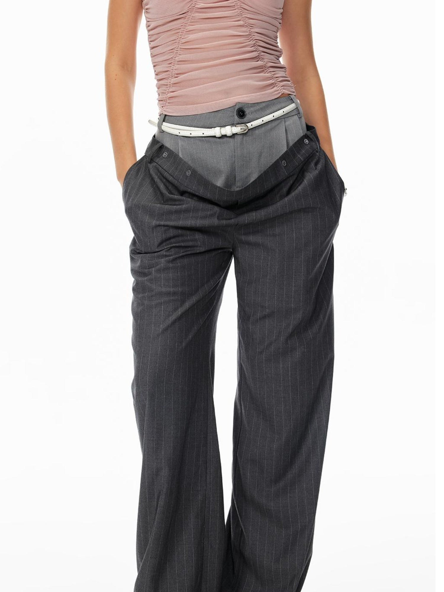 STRIKE A POSE Trendy Drop-Crotch Wide-Leg Pants With Double Waistband