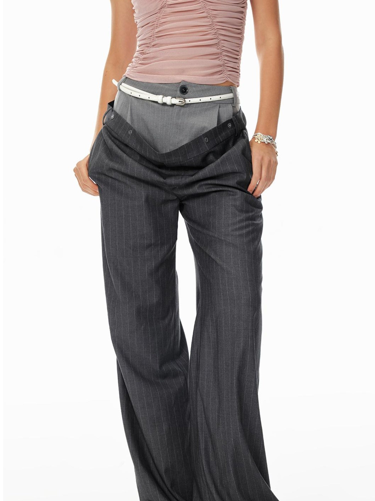 STRIKE A POSE Trendy Drop-Crotch Wide-Leg Pants With Double Waistband