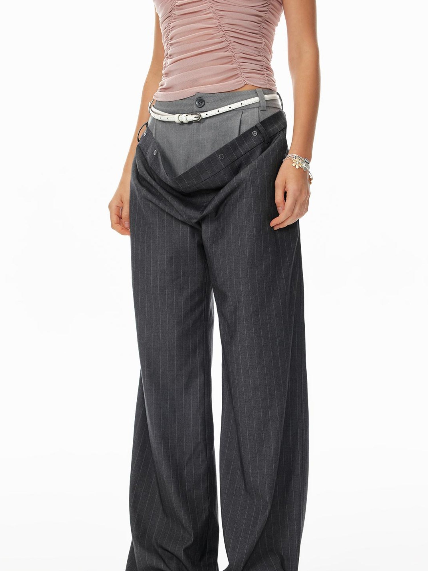 STRIKE A POSE Trendy Drop-Crotch Wide-Leg Pants With Double Waistband