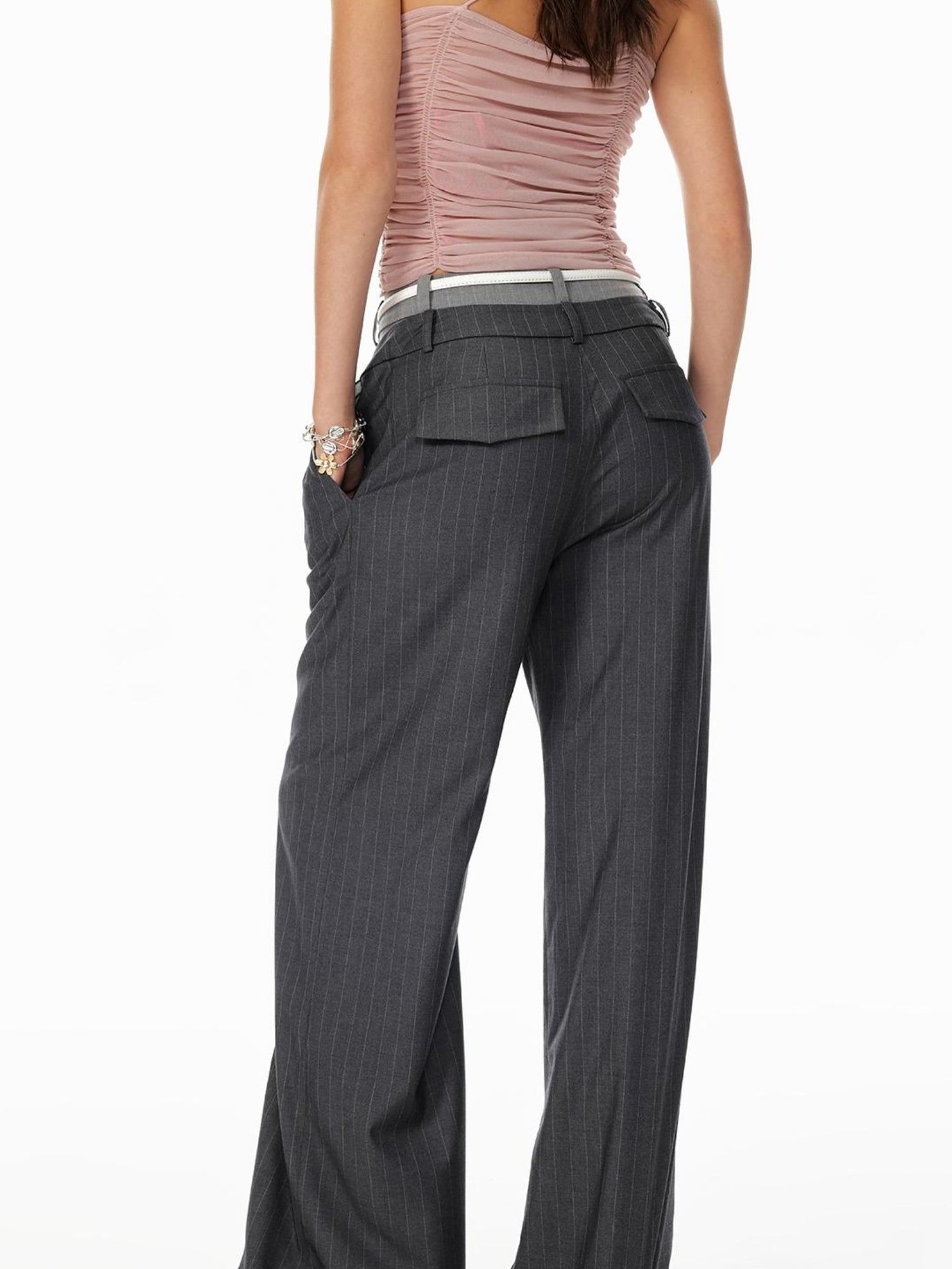 STRIKE A POSE Trendy Drop-Crotch Wide-Leg Pants With Double Waistband