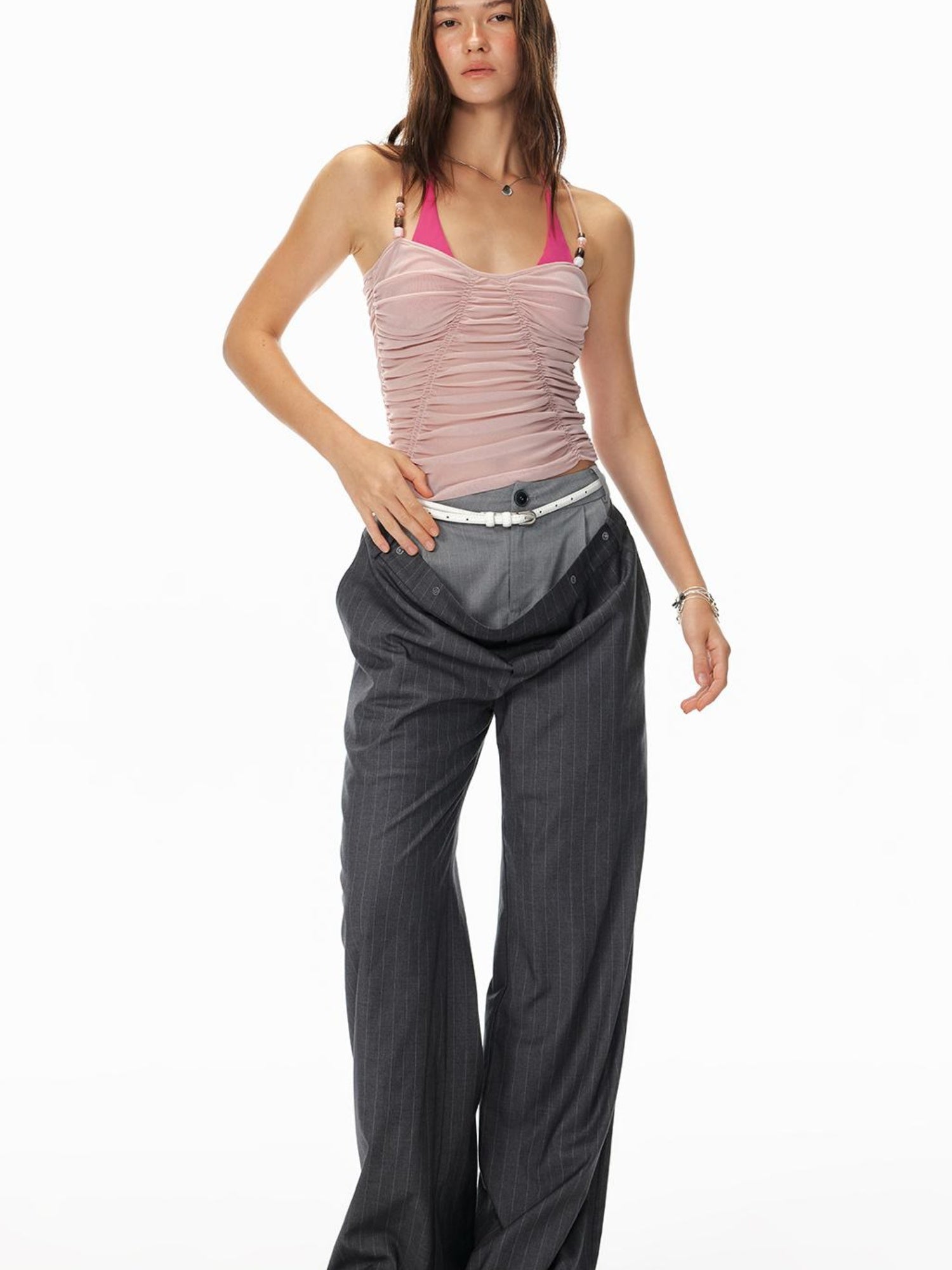 STRIKE A POSE Trendy Drop-Crotch Wide-Leg Pants With Double Waistband