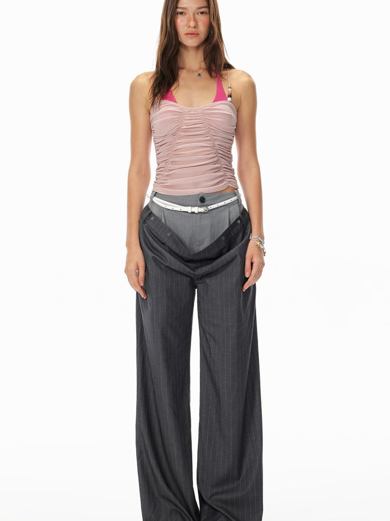 STRIKE A POSE Trendy Drop-Crotch Wide-Leg Pants With Double Waistband