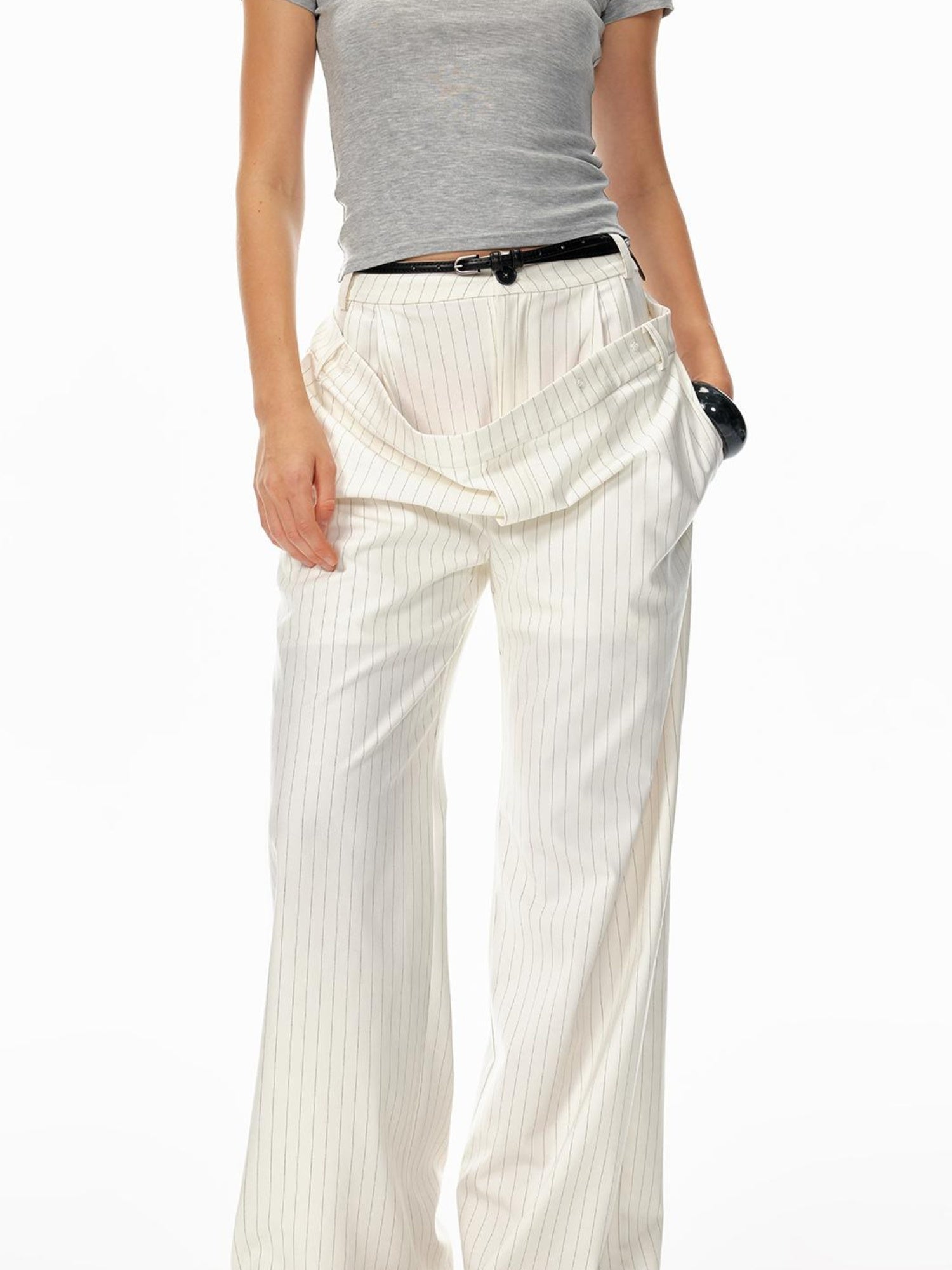 STRIKE A POSE Trendy Drop-Crotch Wide-Leg Pants With Double Waistband