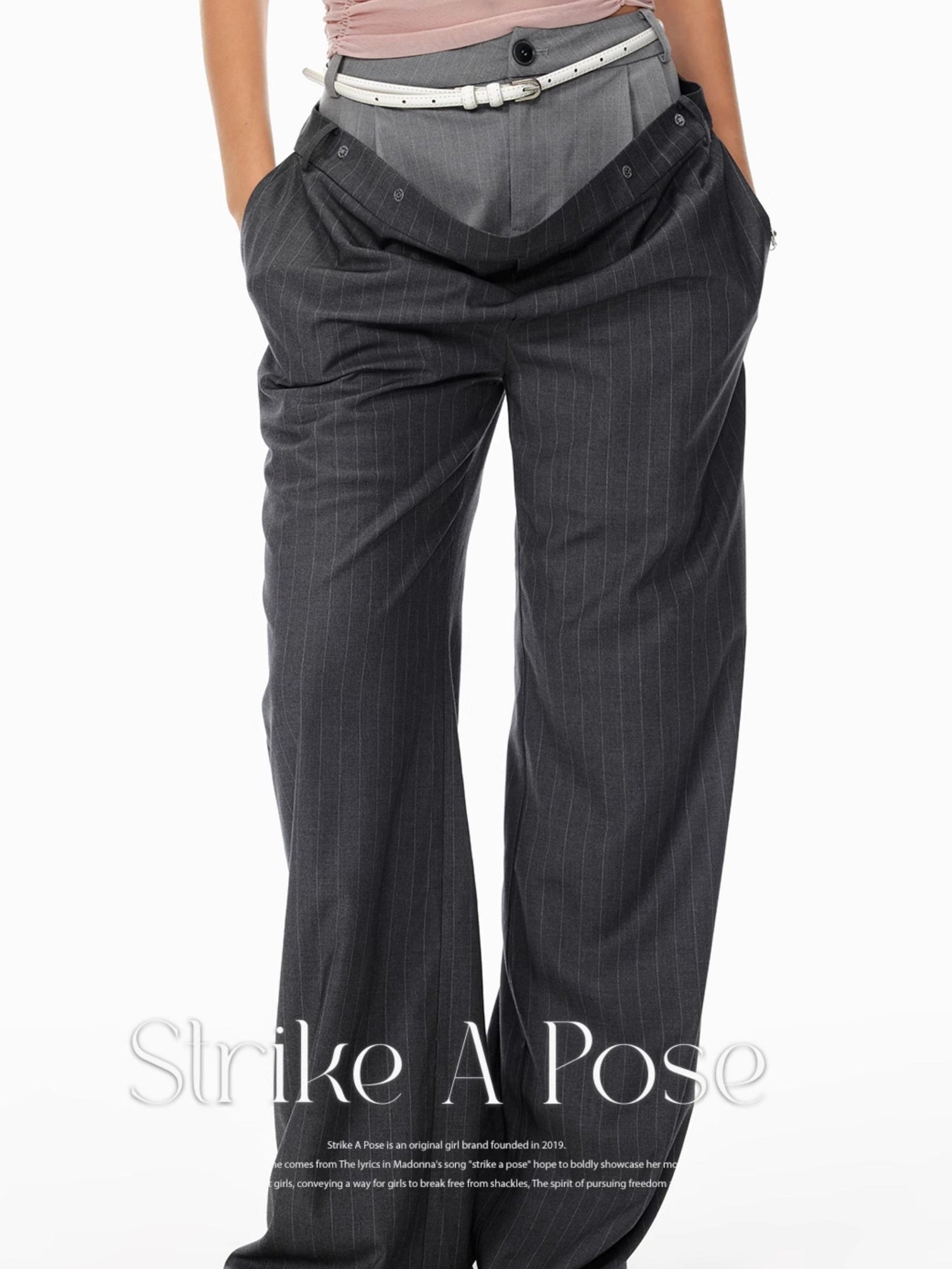 STRIKE A POSE Trendy Drop-Crotch Wide-Leg Pants With Double Waistband