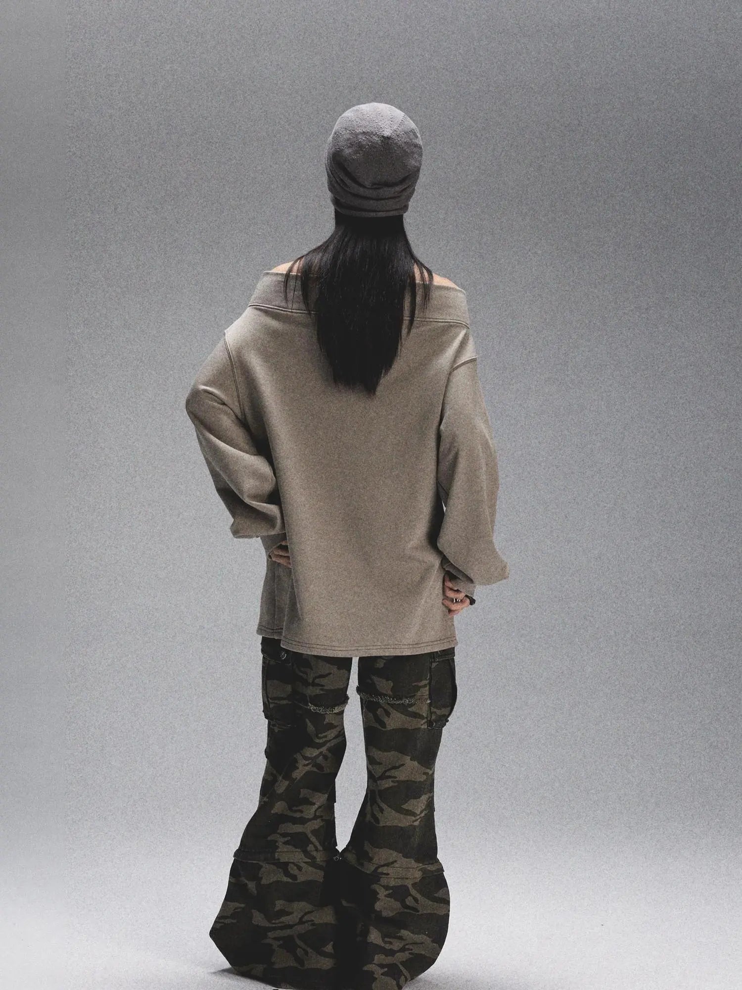 Tri Color Printed Knit Rolled Brim Slouchy Beanie