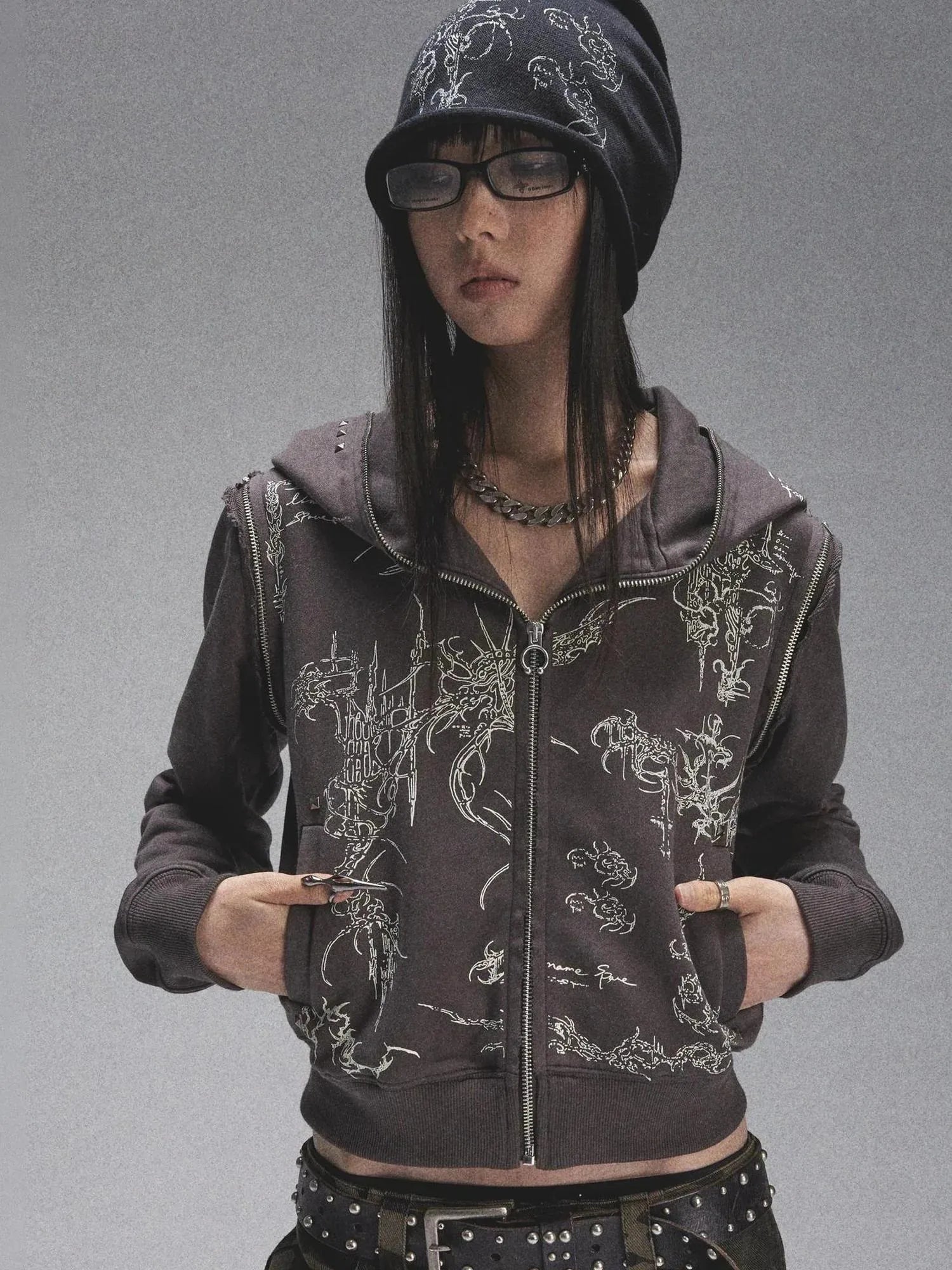 Tri Color Printed Knit Rolled Brim Slouchy Beanie