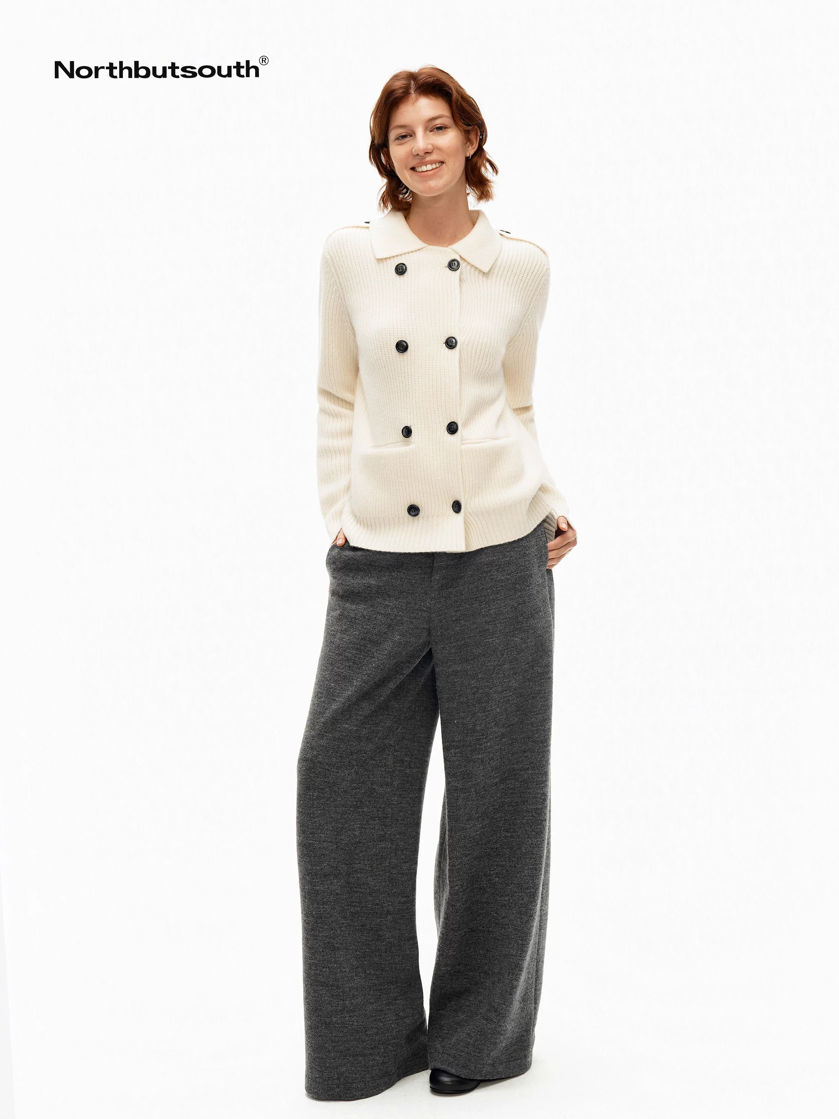Tricolor Turndown Double Breasted Loose Women&