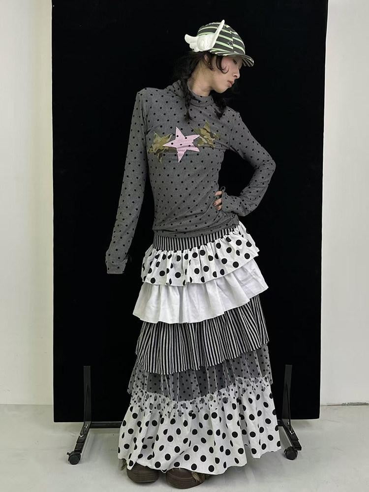 Ttsunami Black Polka Dot Knitted Patchwork Cake Women&