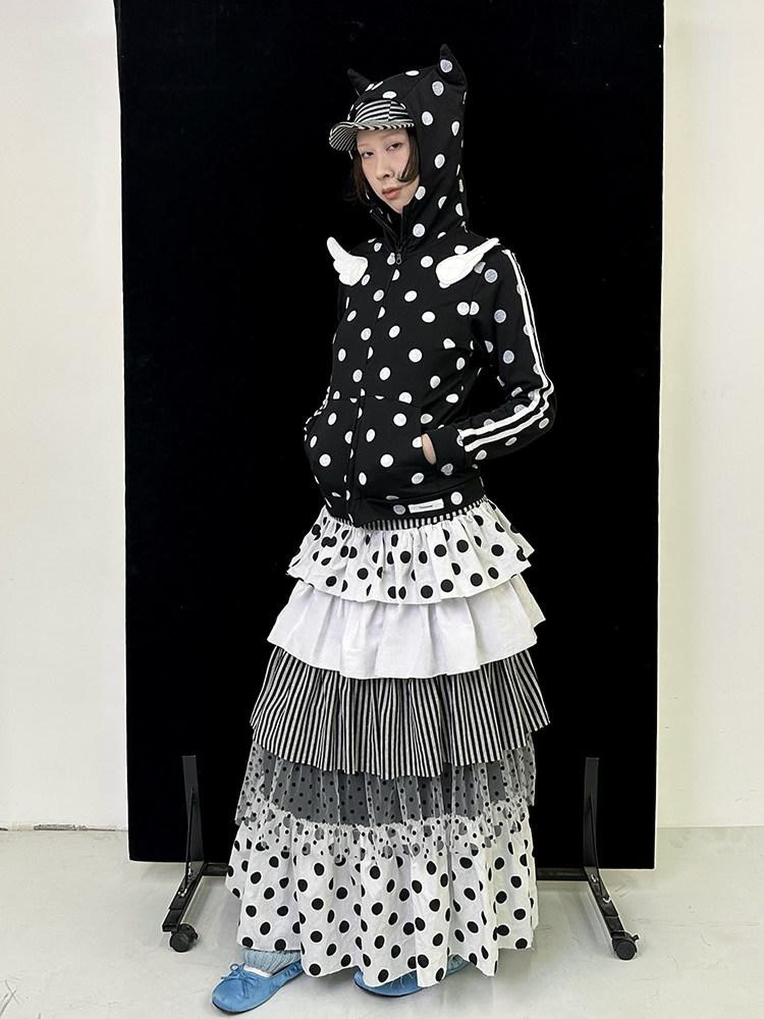 Ttsunami Black Polka Dot Knitted Patchwork Cake Women&