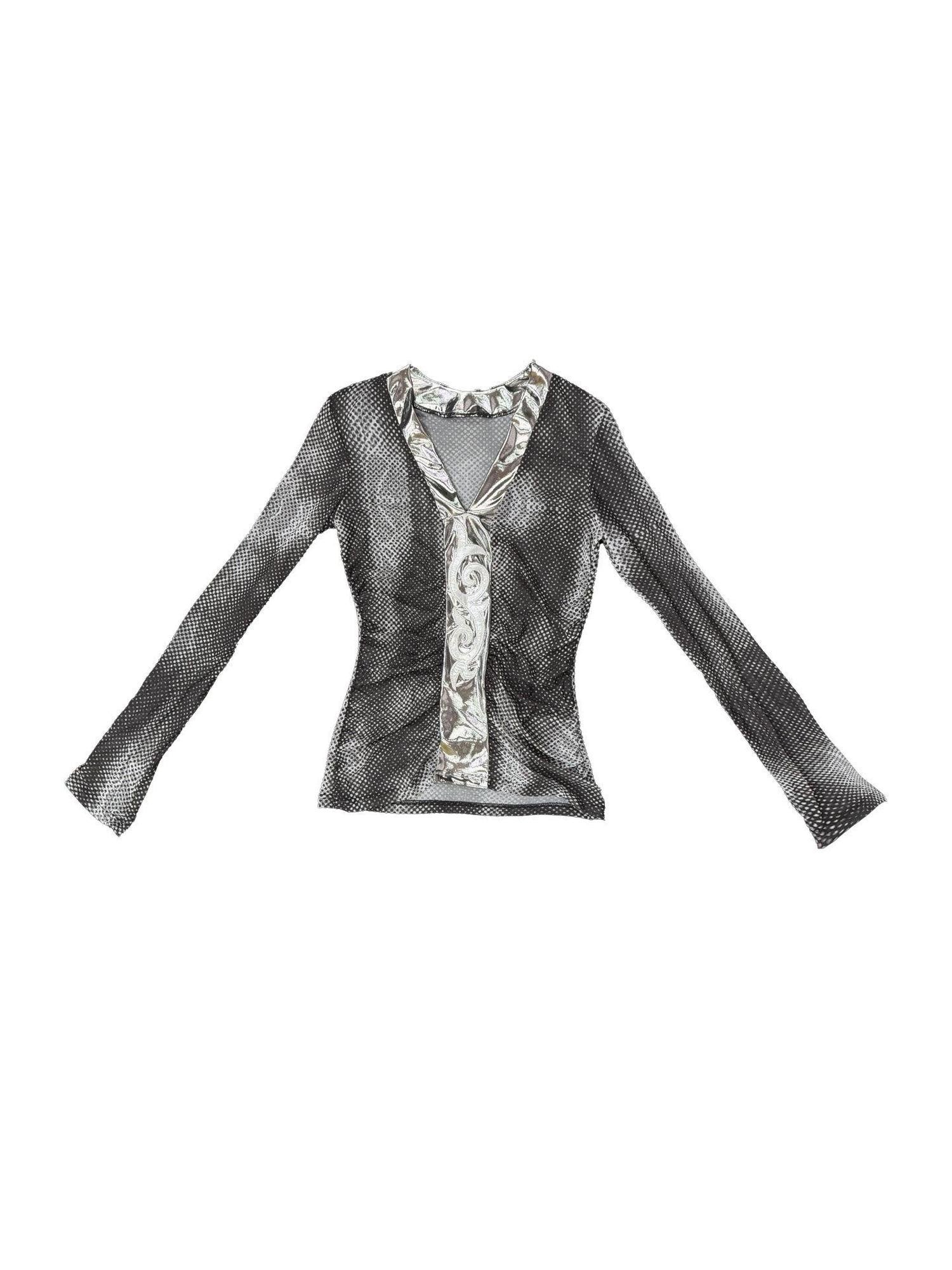 Ttsunami Black Polka Dot Spliced Totem V-neck Women&