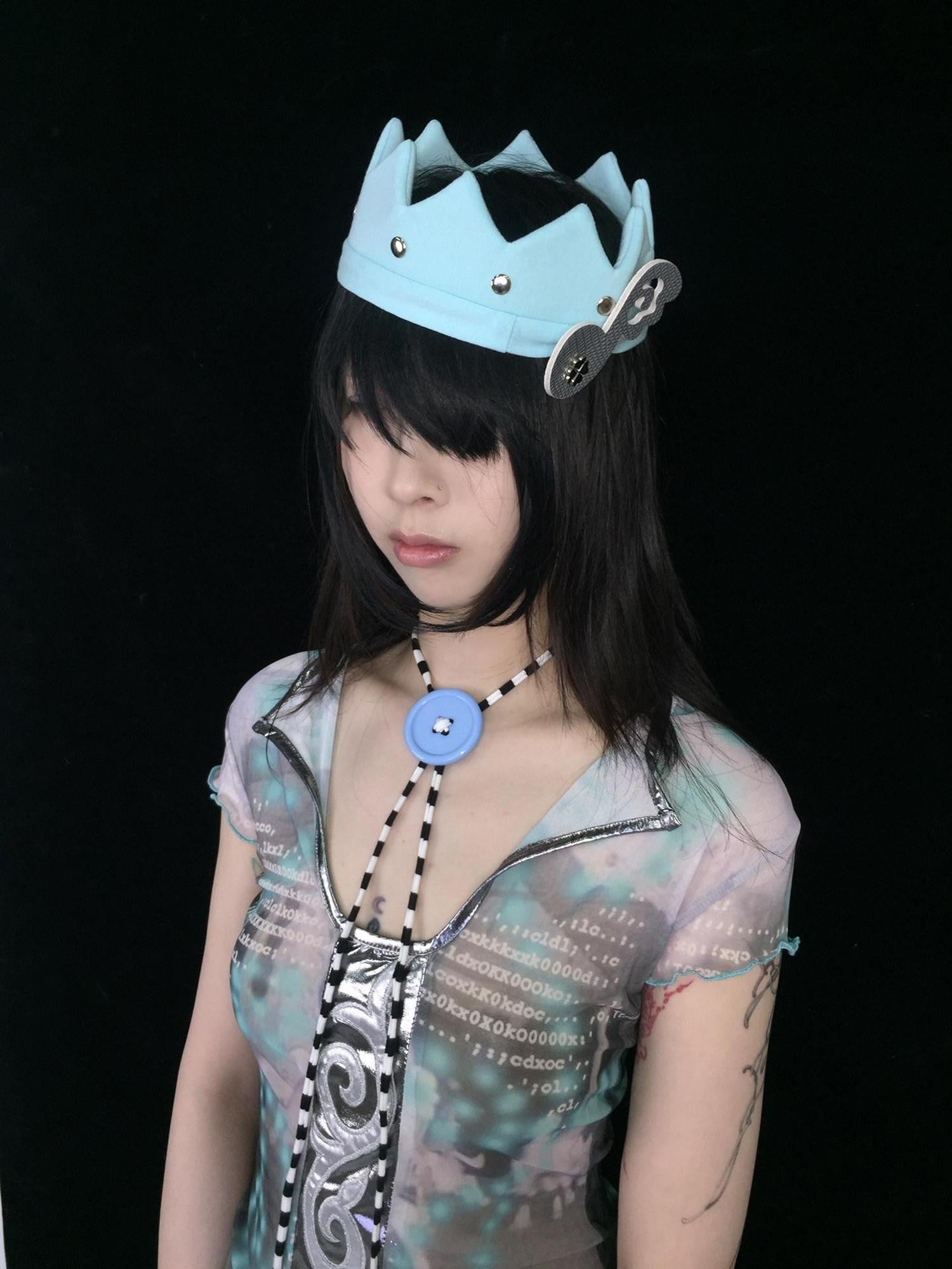 Ttsunami Black White Fine Striped Blue Button Original Design Women&