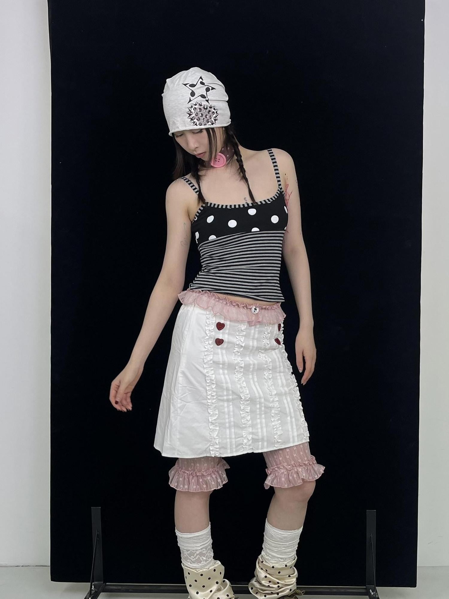 Ttsunami Black White Polka Dot Stripe Patchwork Slim Fit Women&