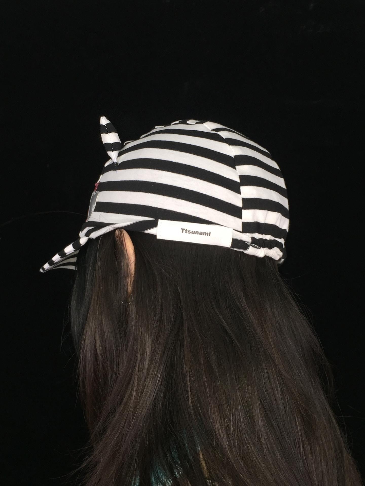 Ttsunami Black White Striped Embroidered Devil Horn Cat Ear Women&