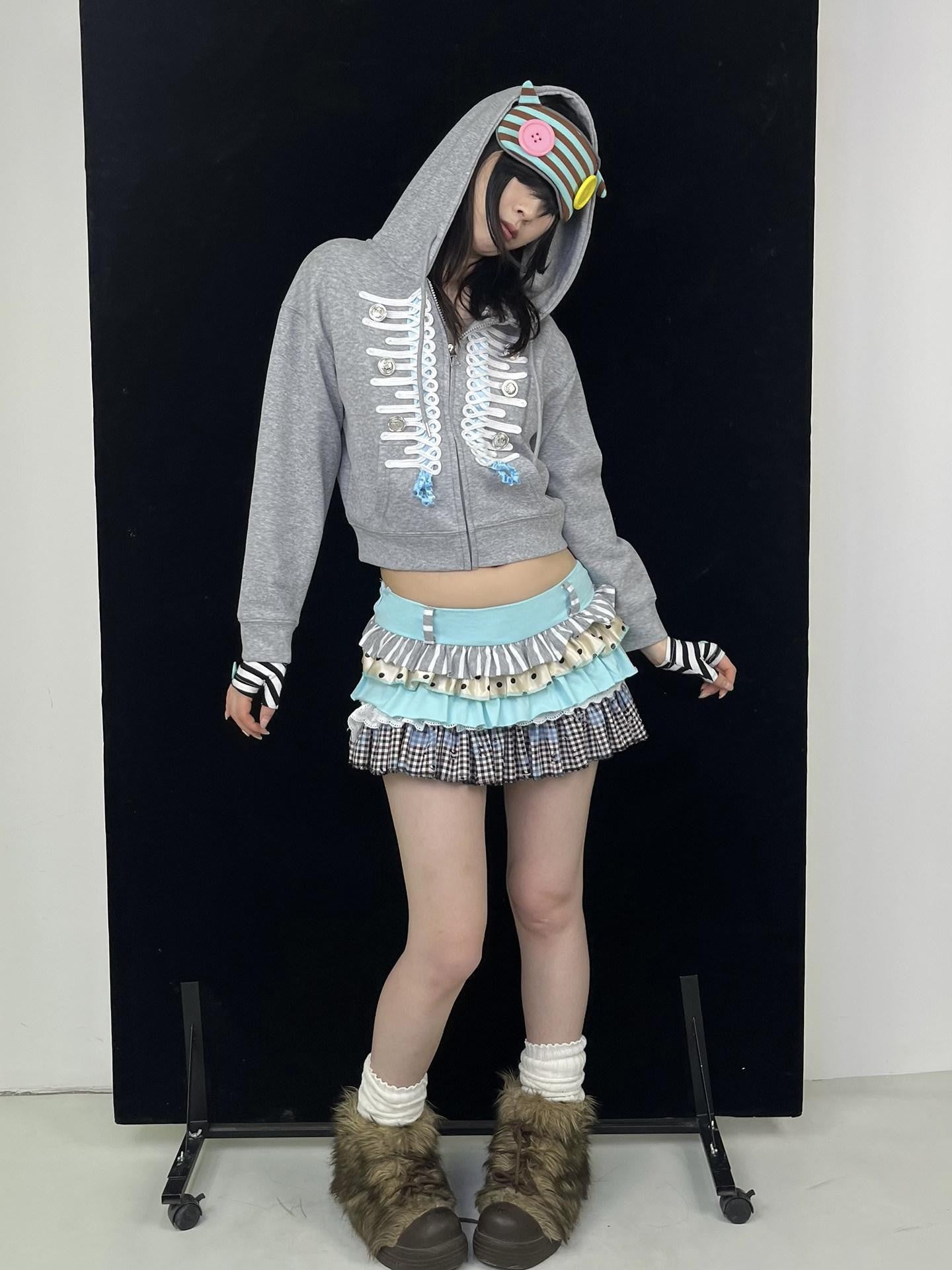 Ttsunami Gray Embroidered Frog Button Court Style Striped Women&
