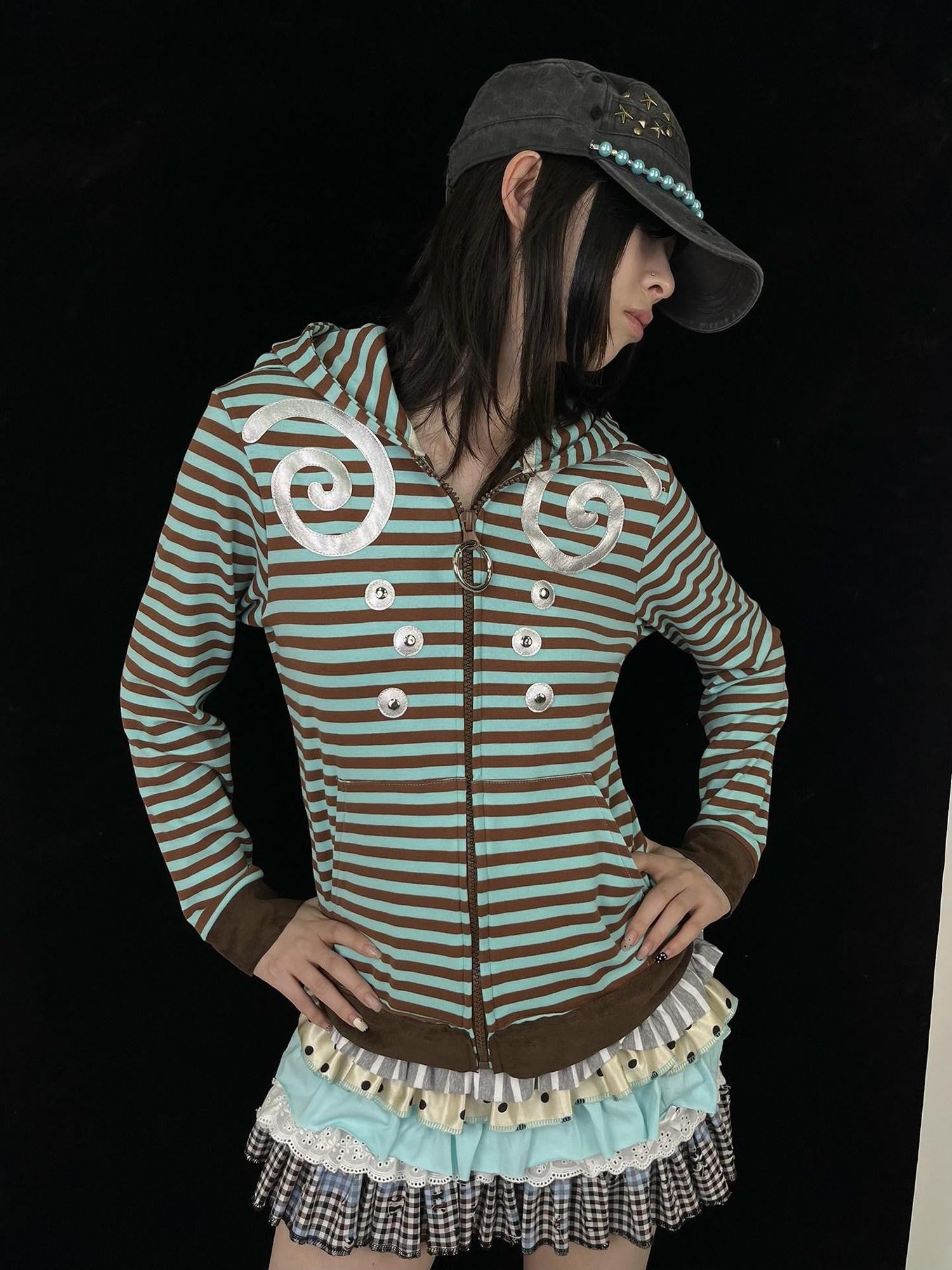 Ttsunami Light Blue Swirl Striped Studded Silver Dot Women&