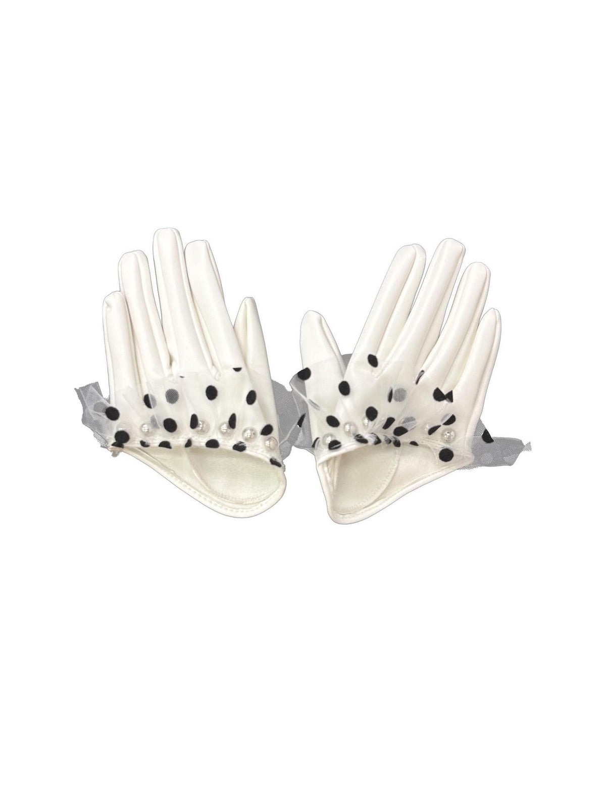 Ttsunami White Half Finger Spliced Black Polka Dot Leather Look Women&