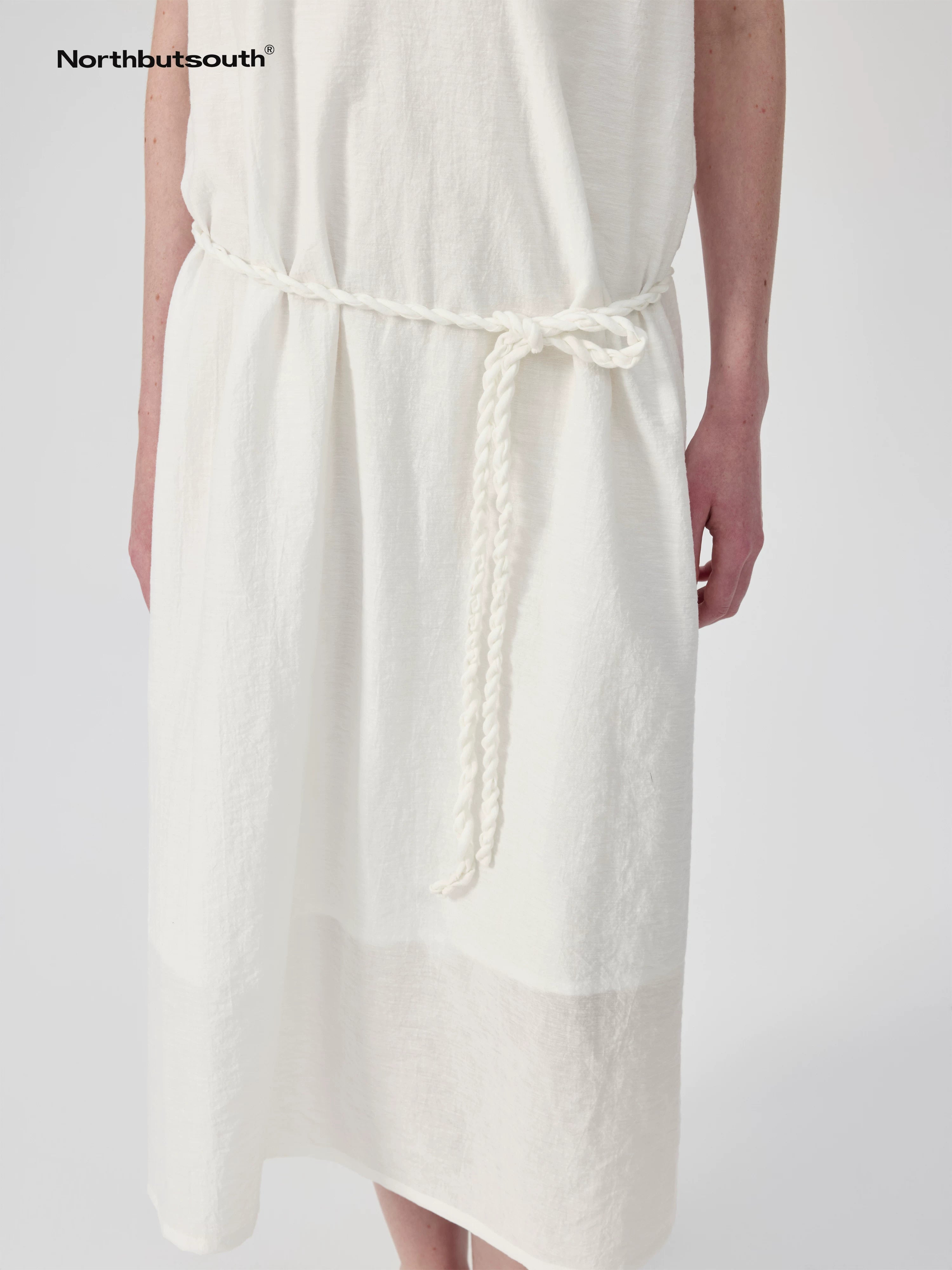 Twist Knot V-Neck Adjustable Strap Textured Midi Dress