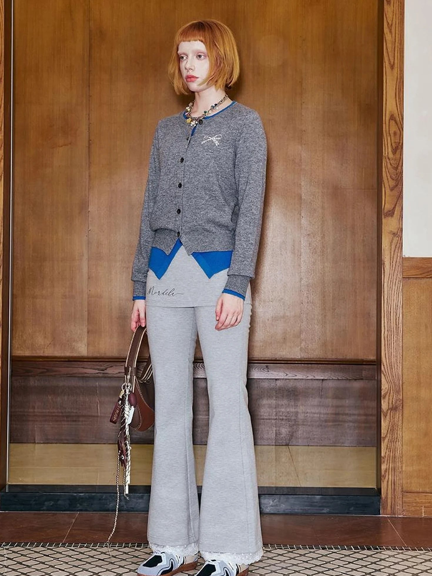 Two Tone Layered Bow Embroidered Cardigan