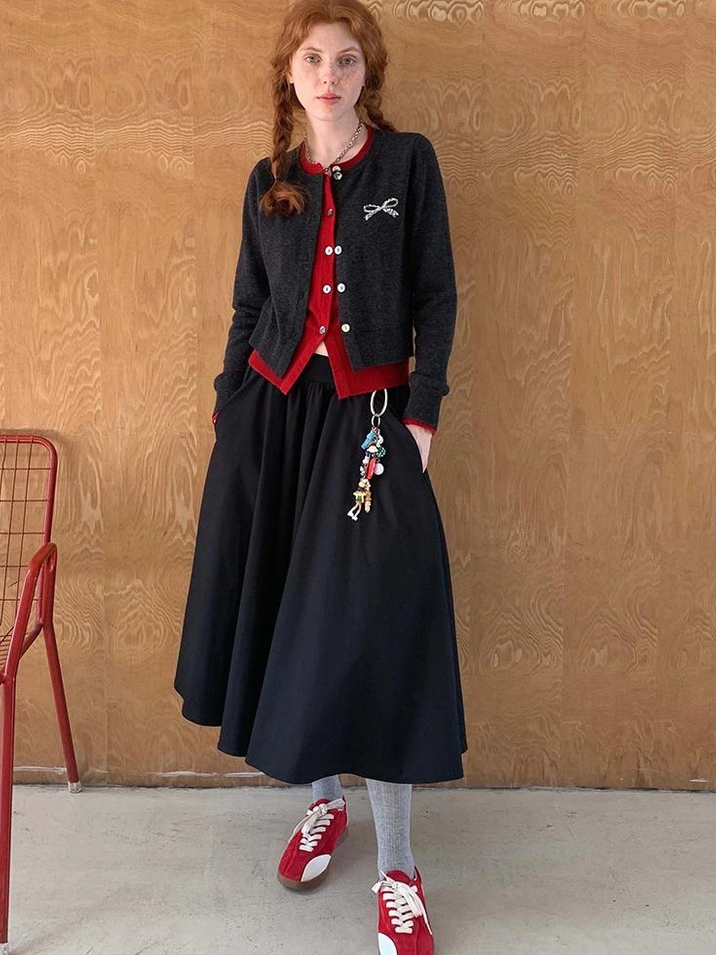 Two Tone Layered Bow Embroidered Cardigan