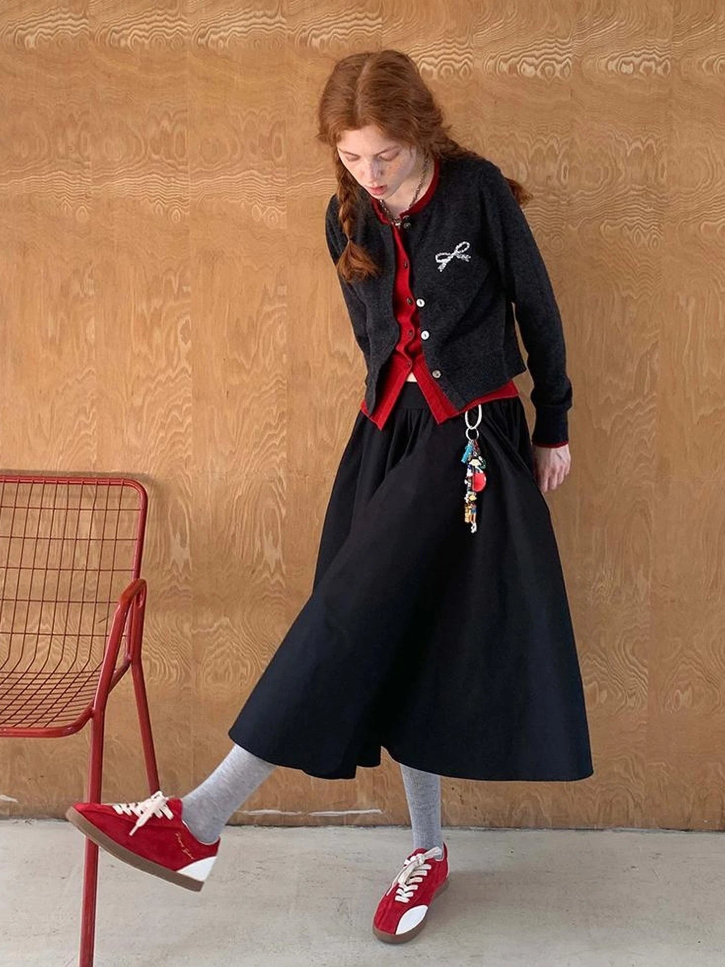 Two Tone Layered Bow Embroidered Cardigan