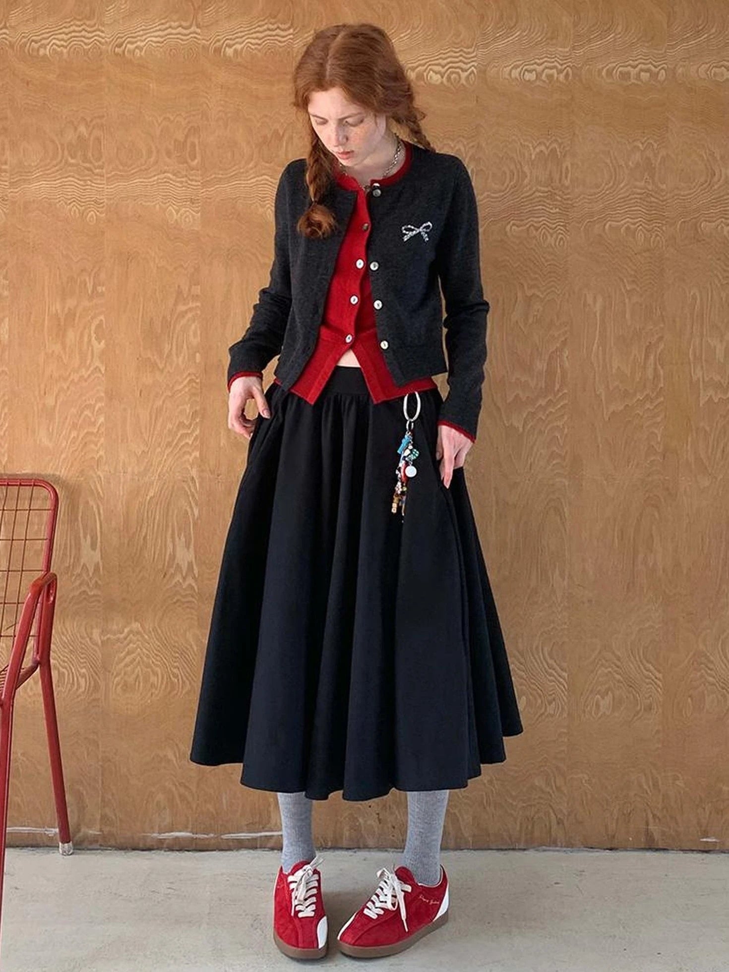 Two Tone Layered Bow Embroidered Cardigan