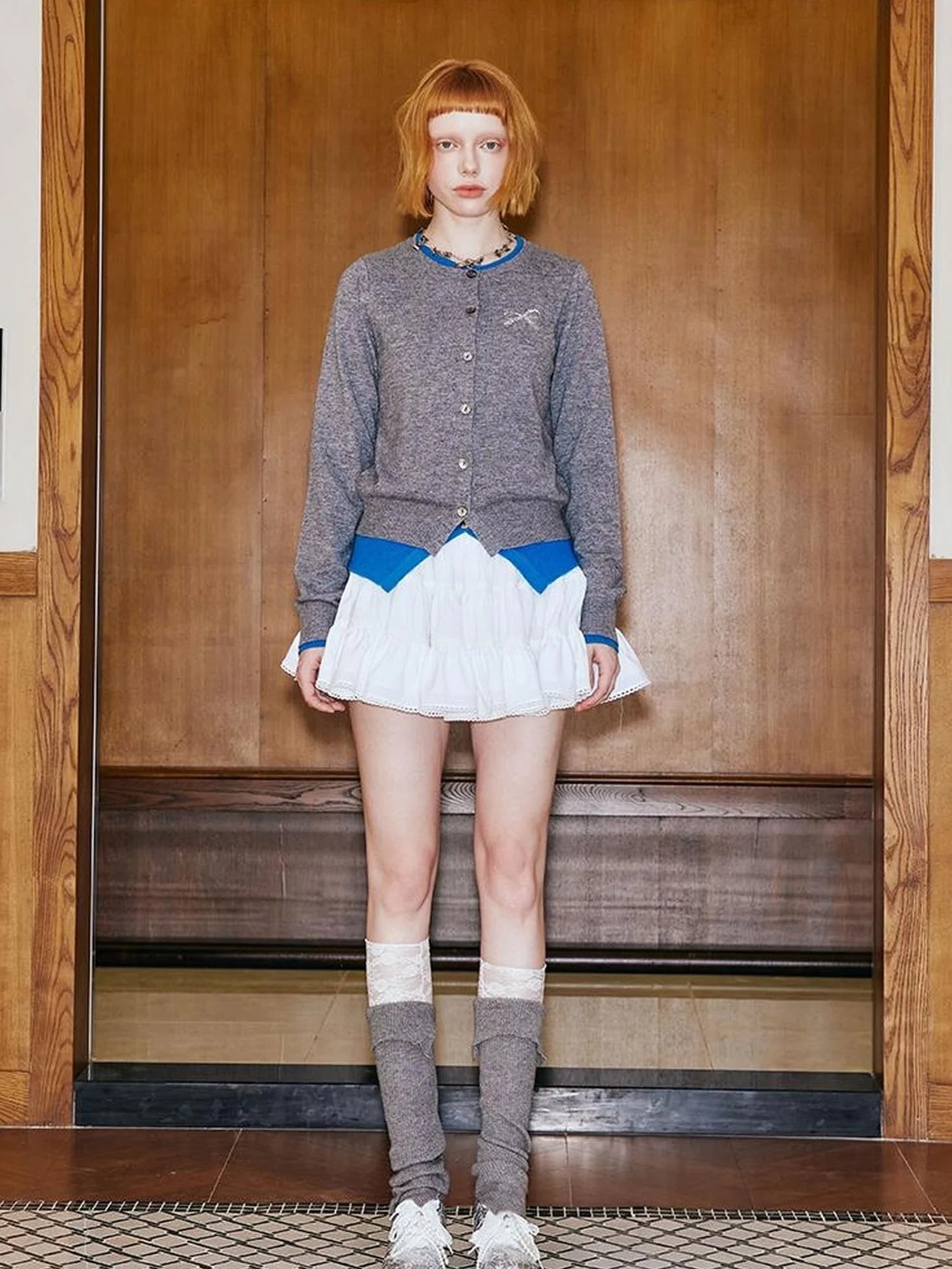 Two Tone Layered Bow Embroidered Cardigan