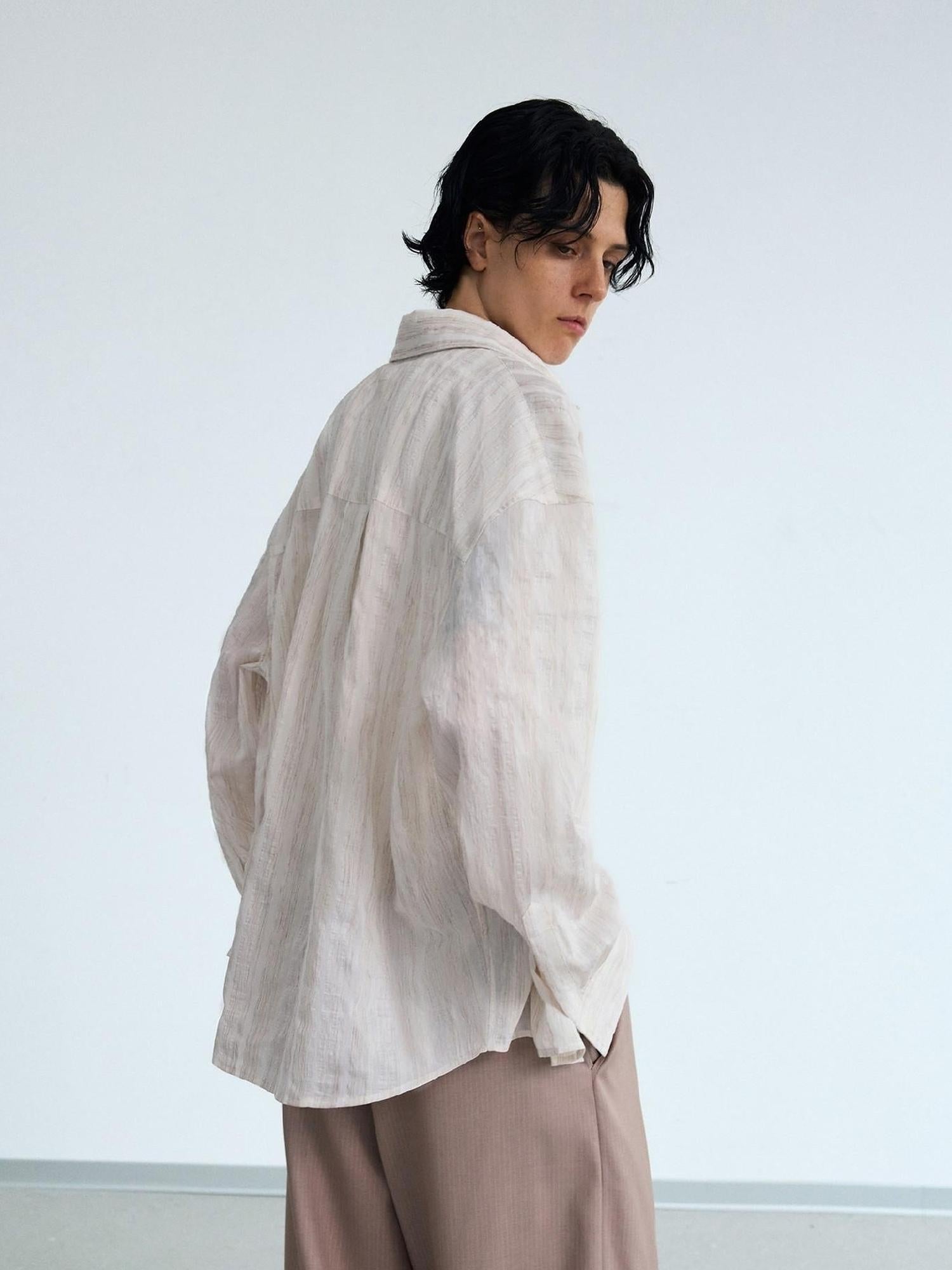 Peoplesense Unisex Loose Striped Cardigan Shirt Jacket In Off White