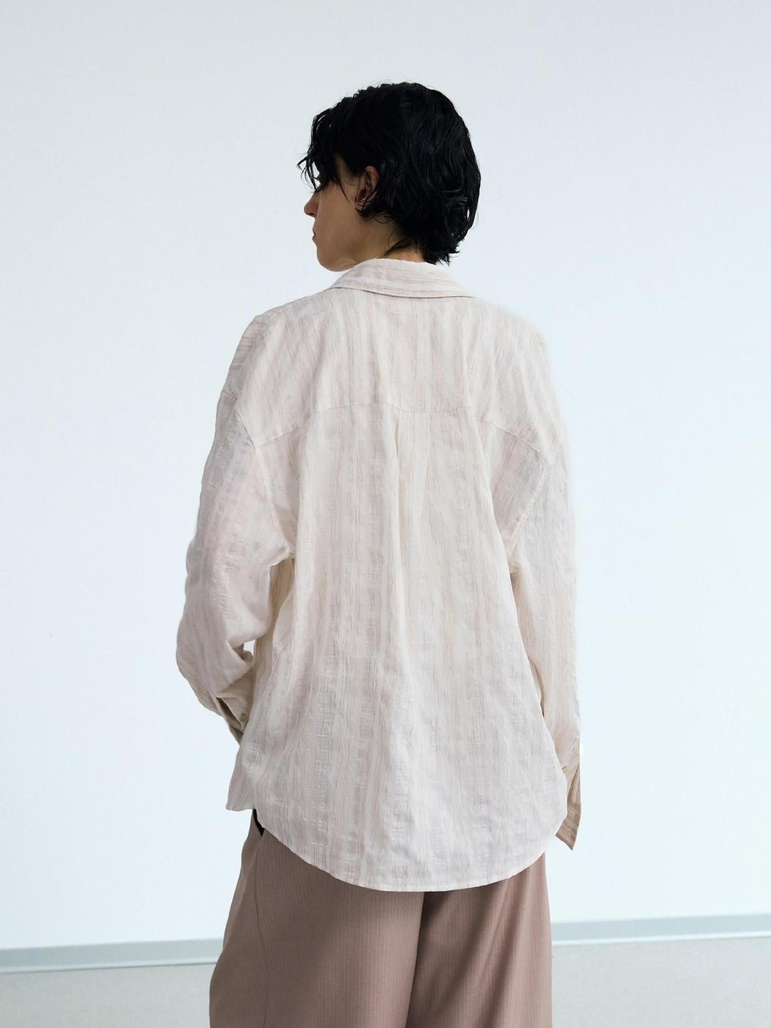 Peoplesense Unisex Loose Striped Cardigan Shirt Jacket In Off White