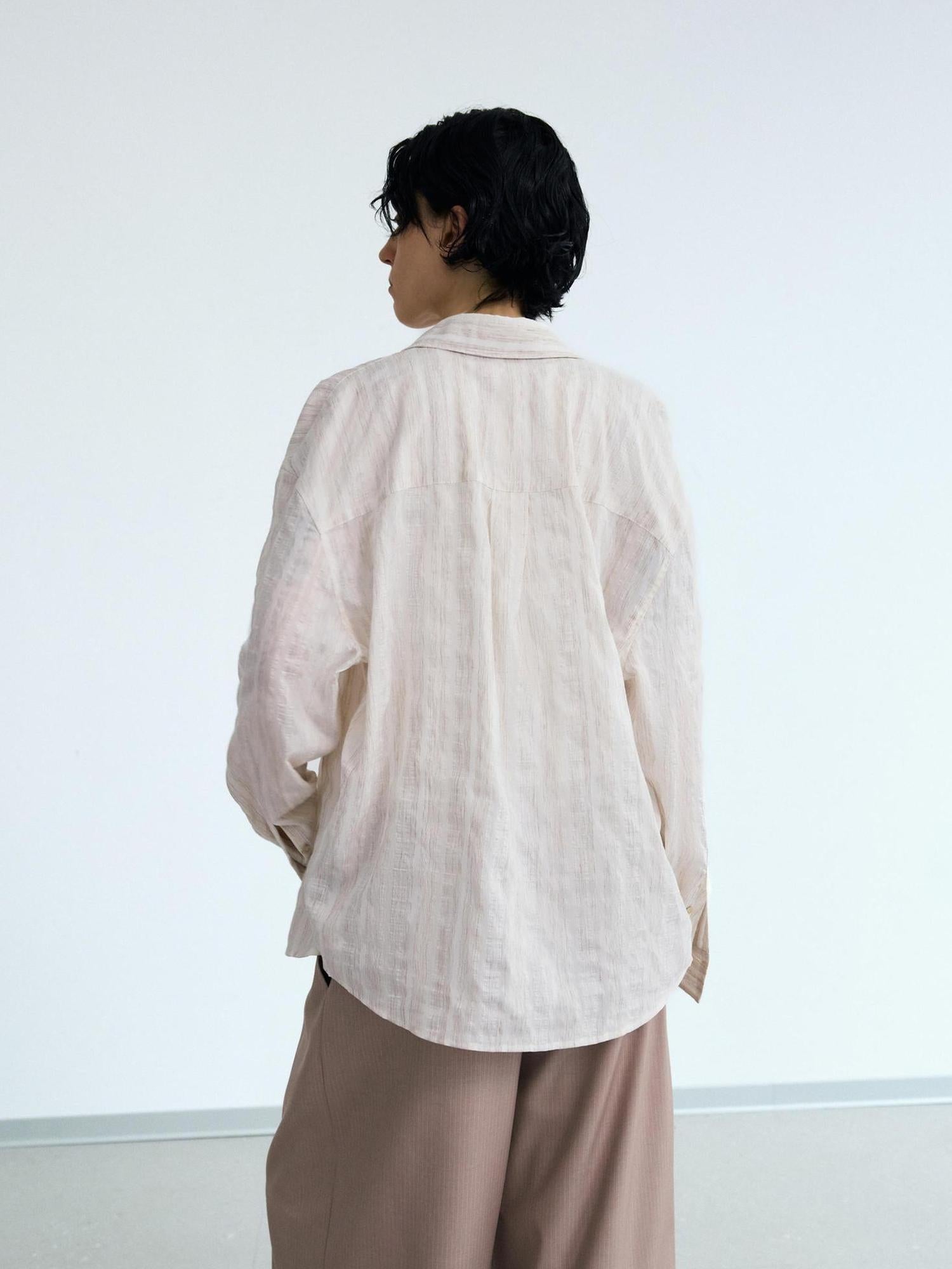 Peoplesense Unisex Loose Striped Cardigan Shirt Jacket In Off White
