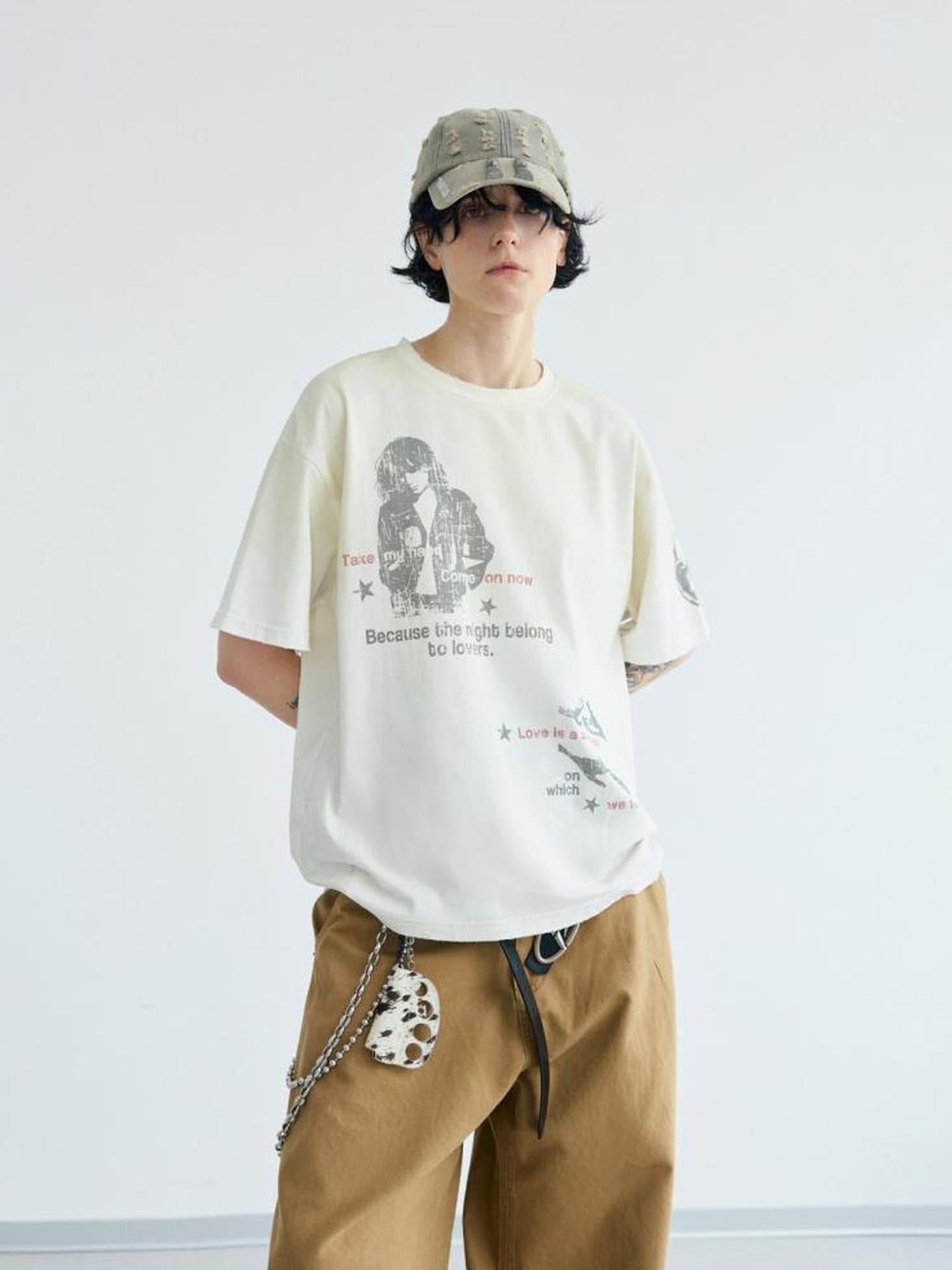 Peoplesense Unisex Vintage Oversized Tee With Gradient Print
