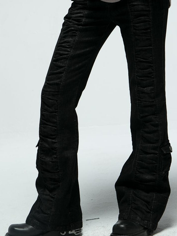 DoublePunch Upgraded Mid Waist Ruffle Slim Flare Jeans