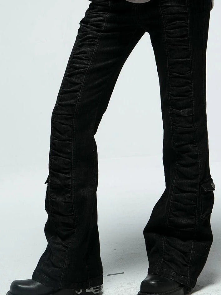 Upgraded Mid Waist Ruffle Slim Flare Jeans