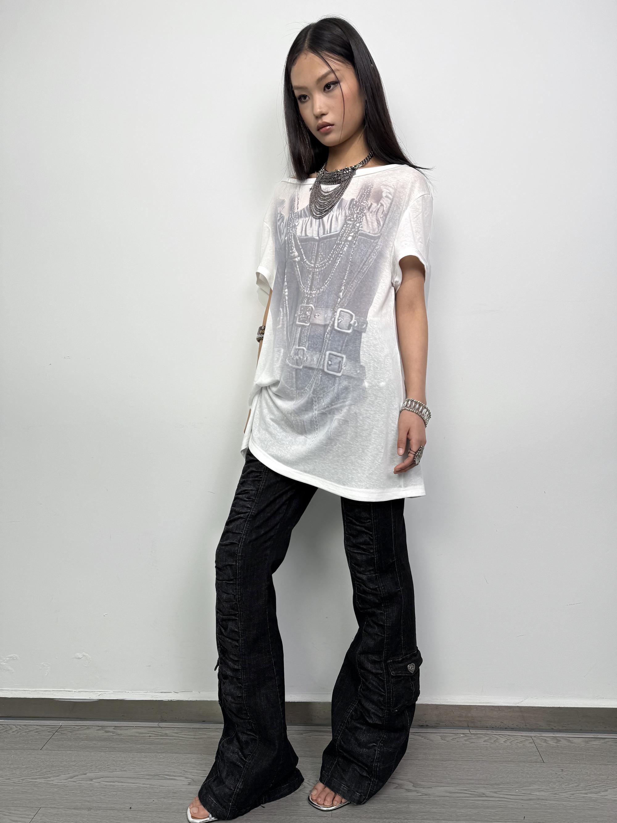 DoublePunch Upgraded Mid Waist Ruffle Slim Flare Jeans