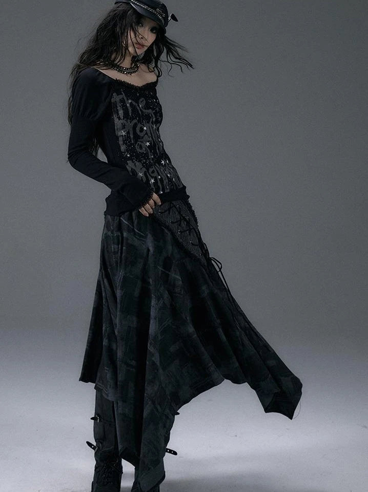 Urban Punk Rock Studded Asymmetrical Long Dresses