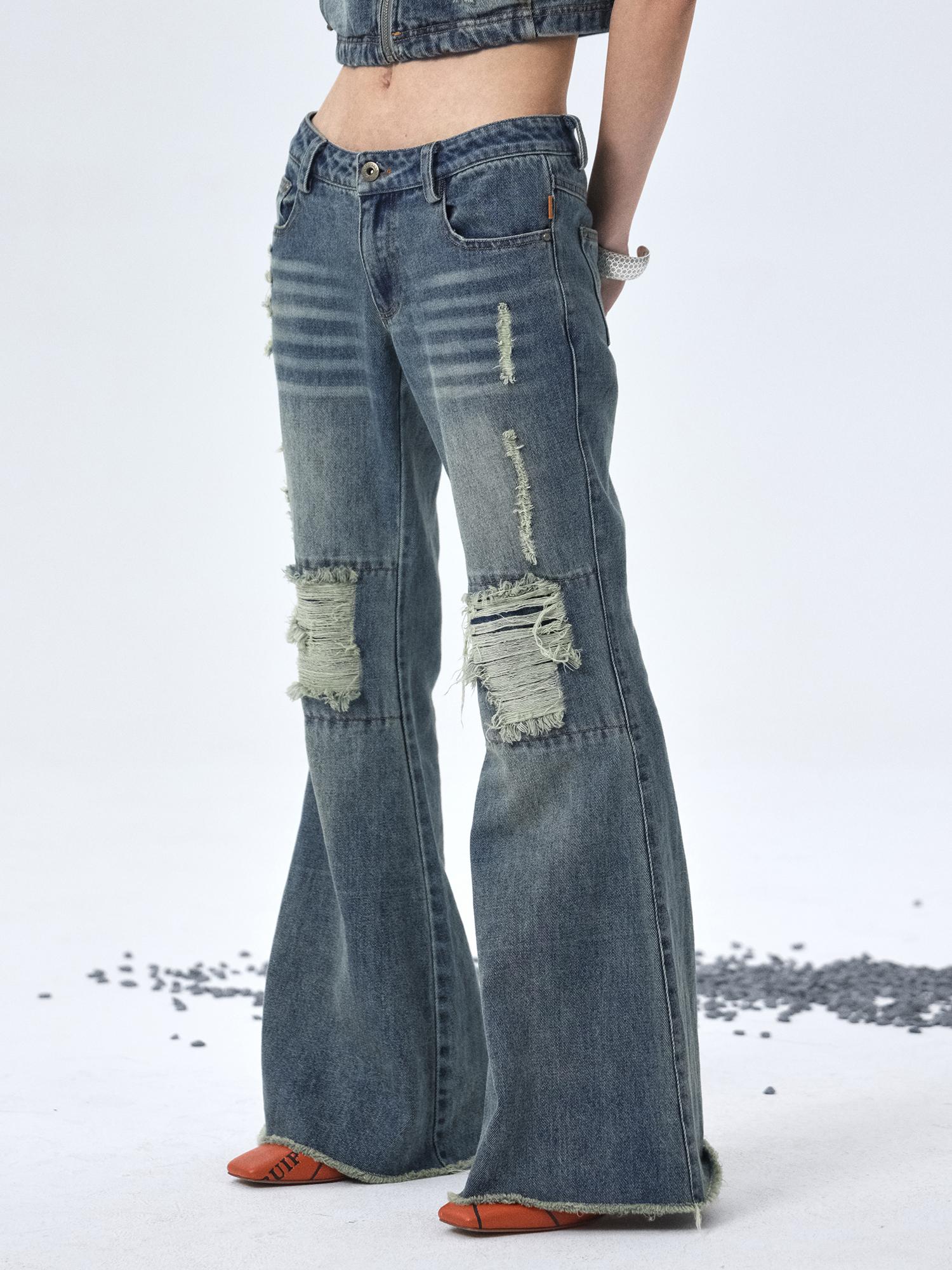 Achihara 1988 Vintage Low Rise Flared Jeans With Distressed Details