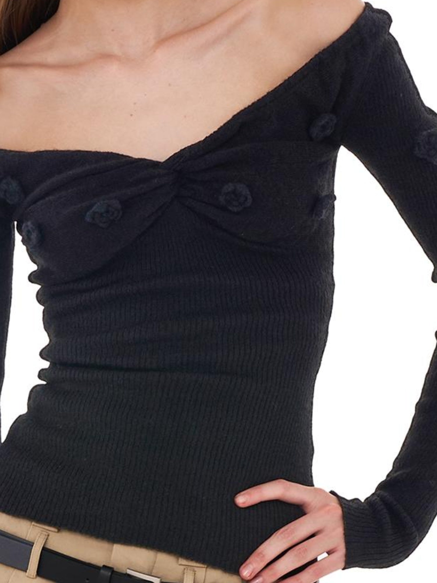 SweetChilling V-Neck 3D Hand-Knit Embroidered Sweater