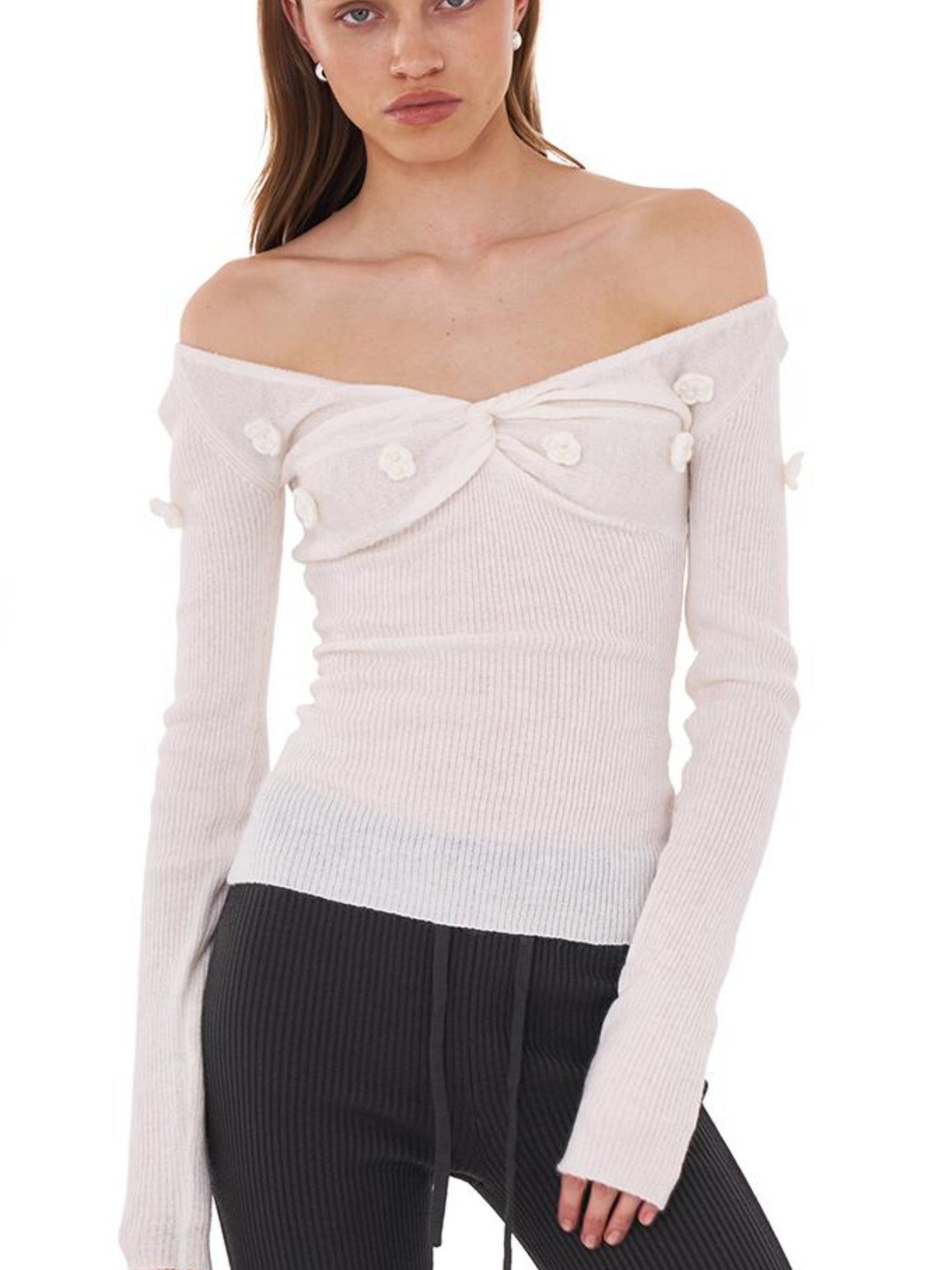 SweetChilling V-Neck 3D Hand-Knit Embroidered Sweater