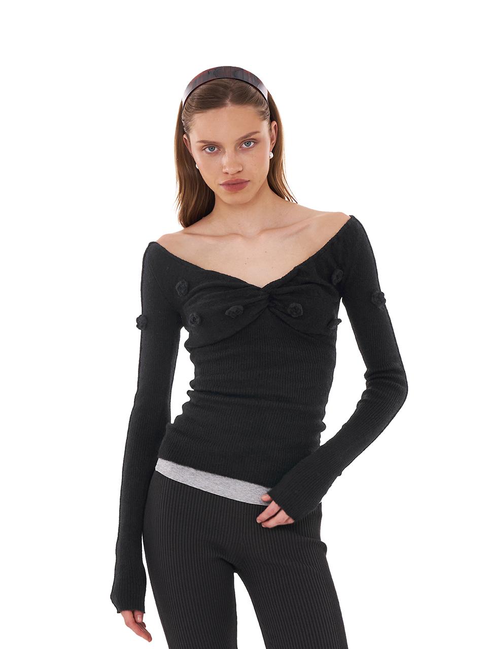 SweetChilling V-Neck 3D Hand-Knit Embroidered Sweater
